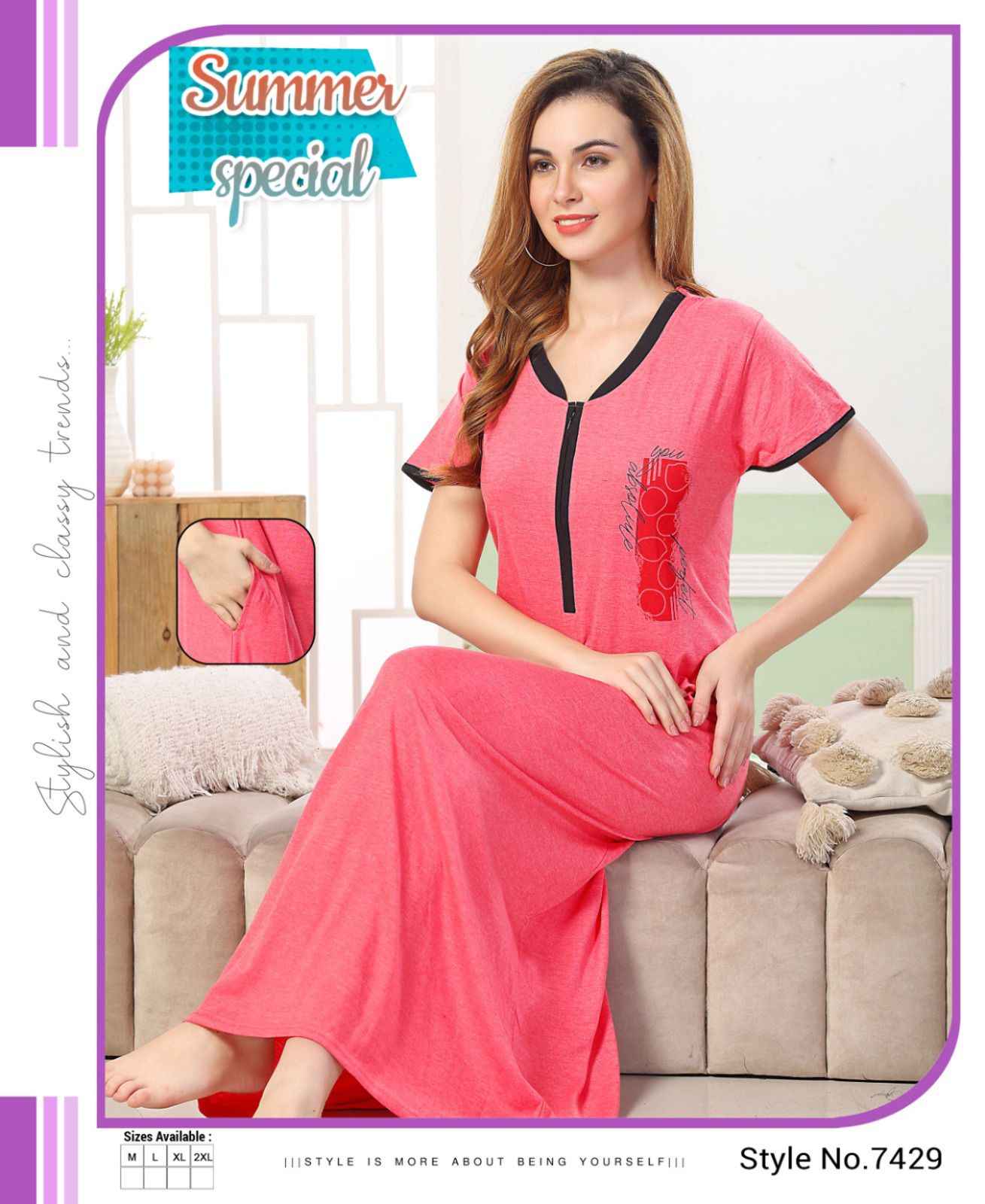 Summer Special Vol 495 Long Cotton Night Wear Gown 6 pcs Catalogue