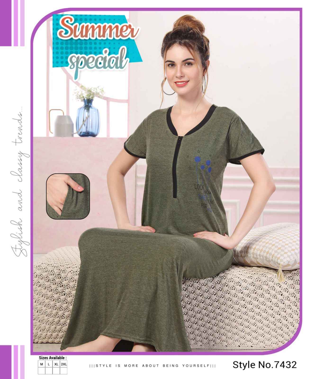 Summer Special Vol 495 Long Cotton Night Wear Gown 6 pcs Catalogue