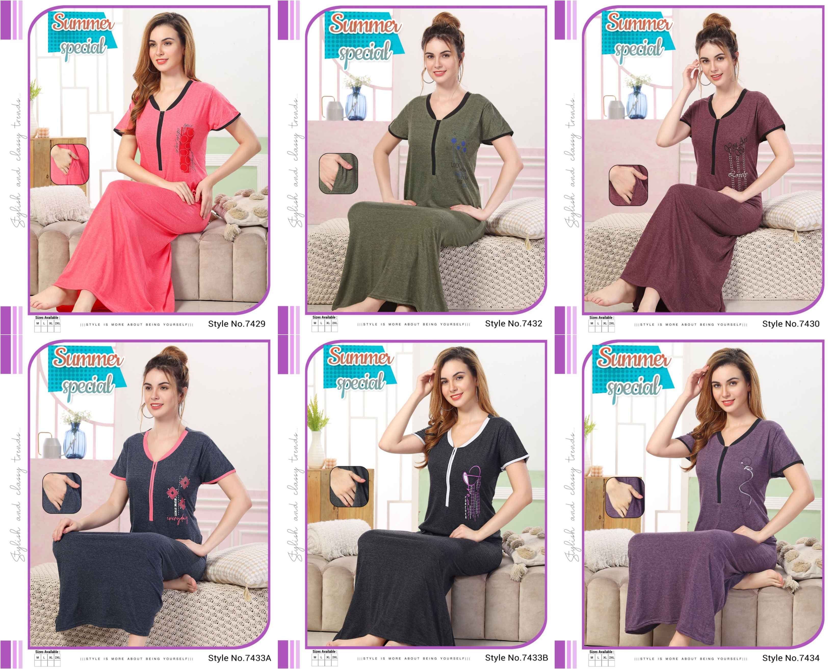 Summer Special Vol 495 Long Cotton Night Wear Gown 6 pcs Catalogue
