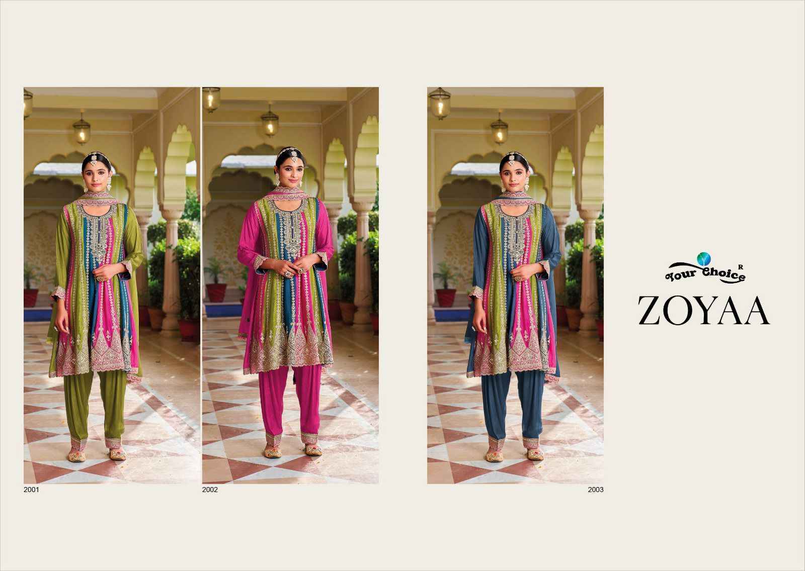 Your Choice Zoyaa Readymade Bloomin Chinon Dress 3 pcs Catalogue