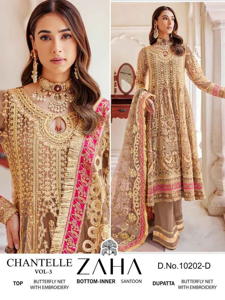 Zaha Chantelle Vol 3 Butterfly Net Dress Material 4 pcs Catalogue