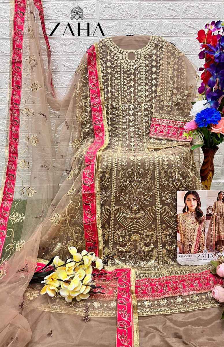Zaha Chantelle Vol 3 Butterfly Net Dress Material 4 pcs Catalogue