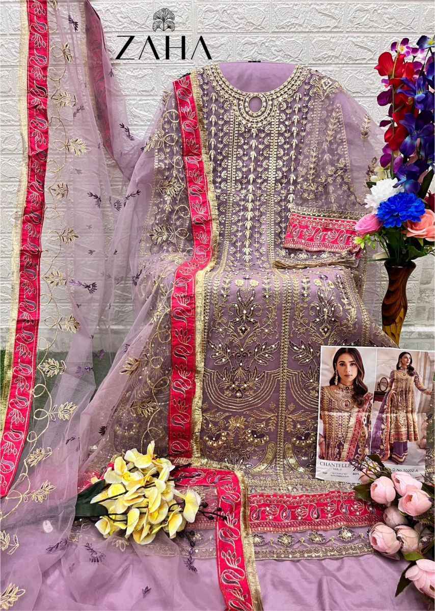 Zaha Chantelle Vol 3 Butterfly Net Dress Material 4 pcs Catalogue