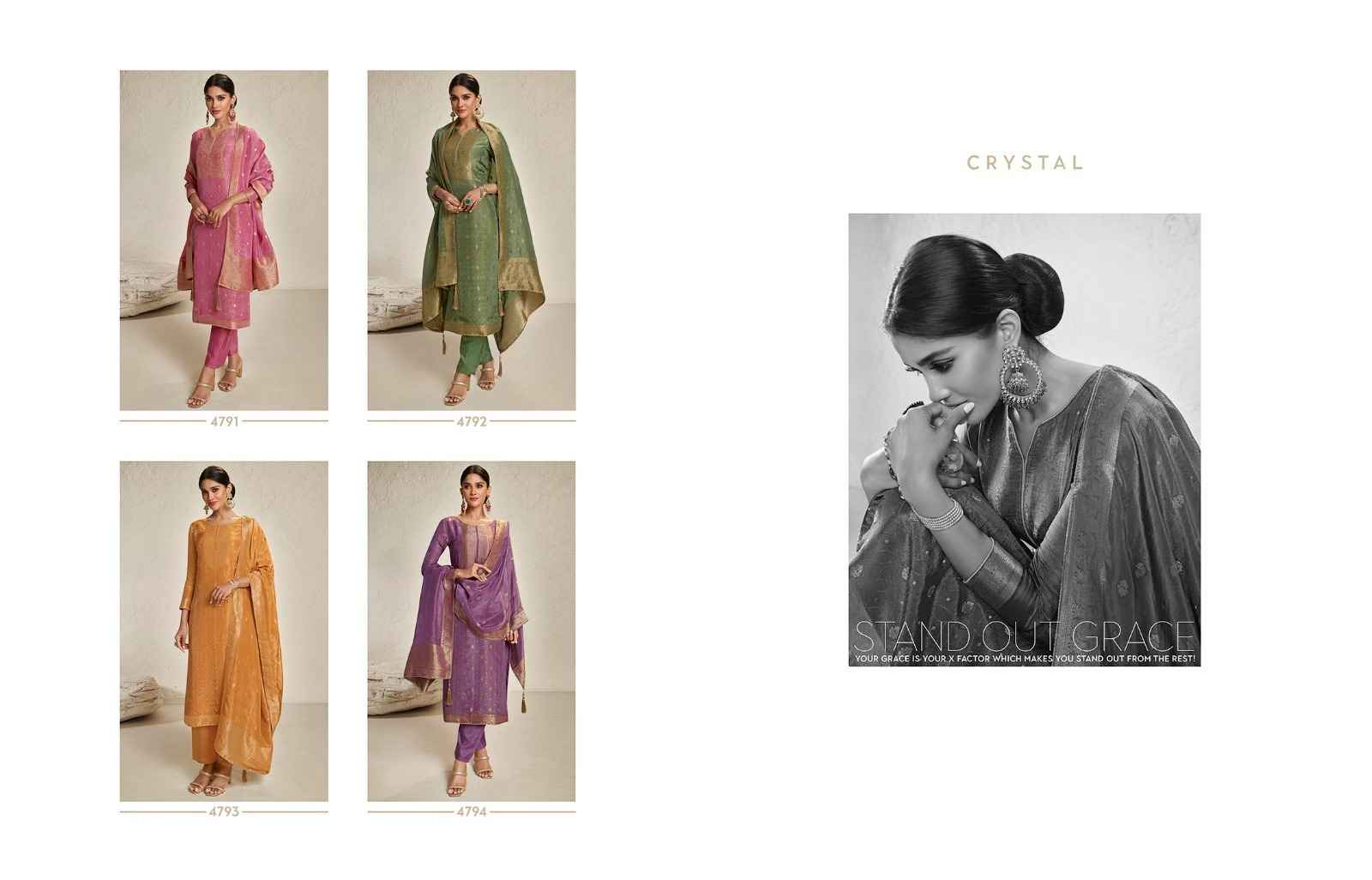 Zisa Charmy Crystal Crystal Dress Material 4 pcs Catalogue