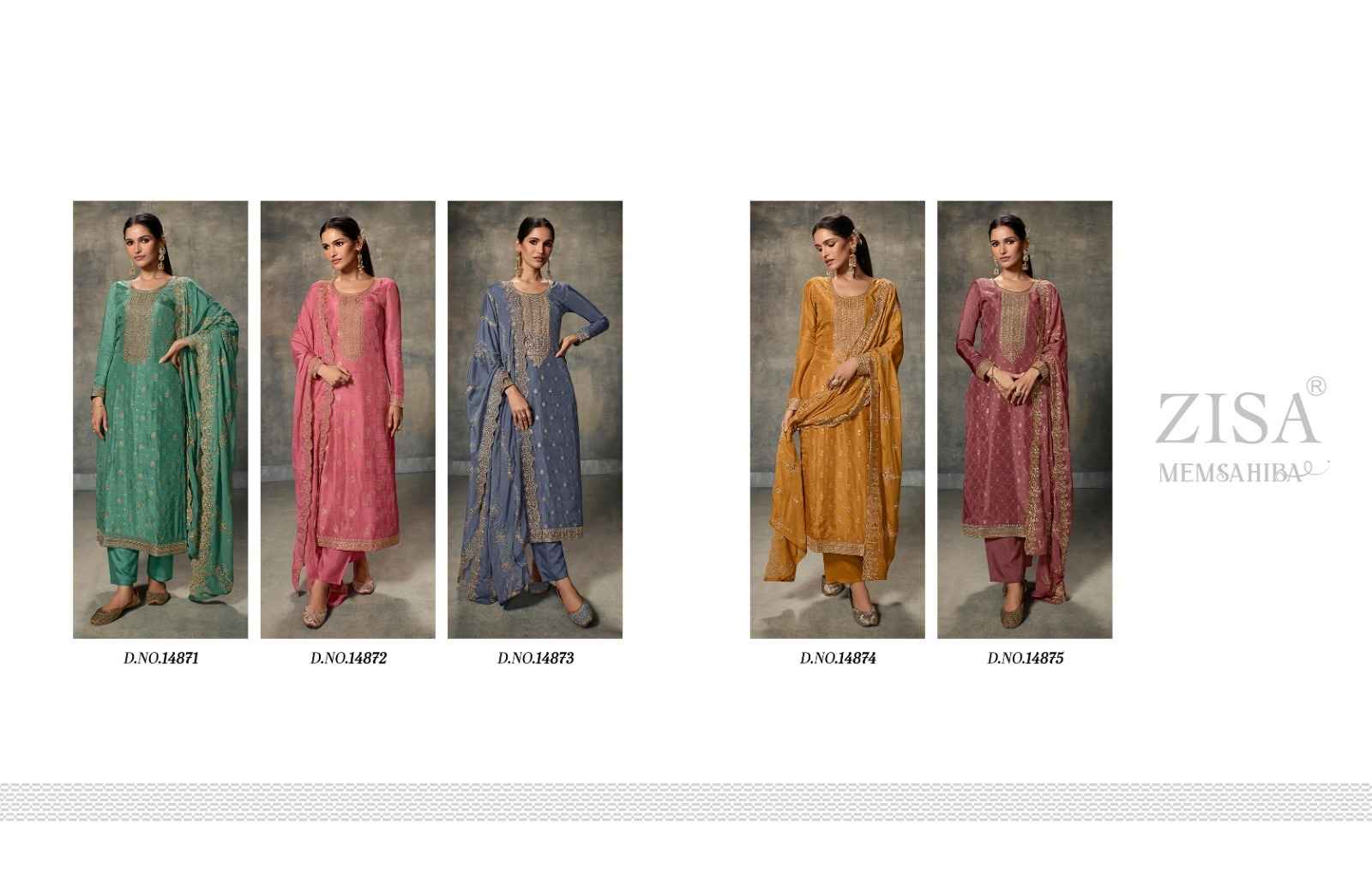 Zisa Memsahiba Viscose Dola Silk Dress Material 5 pcs Catalogue
