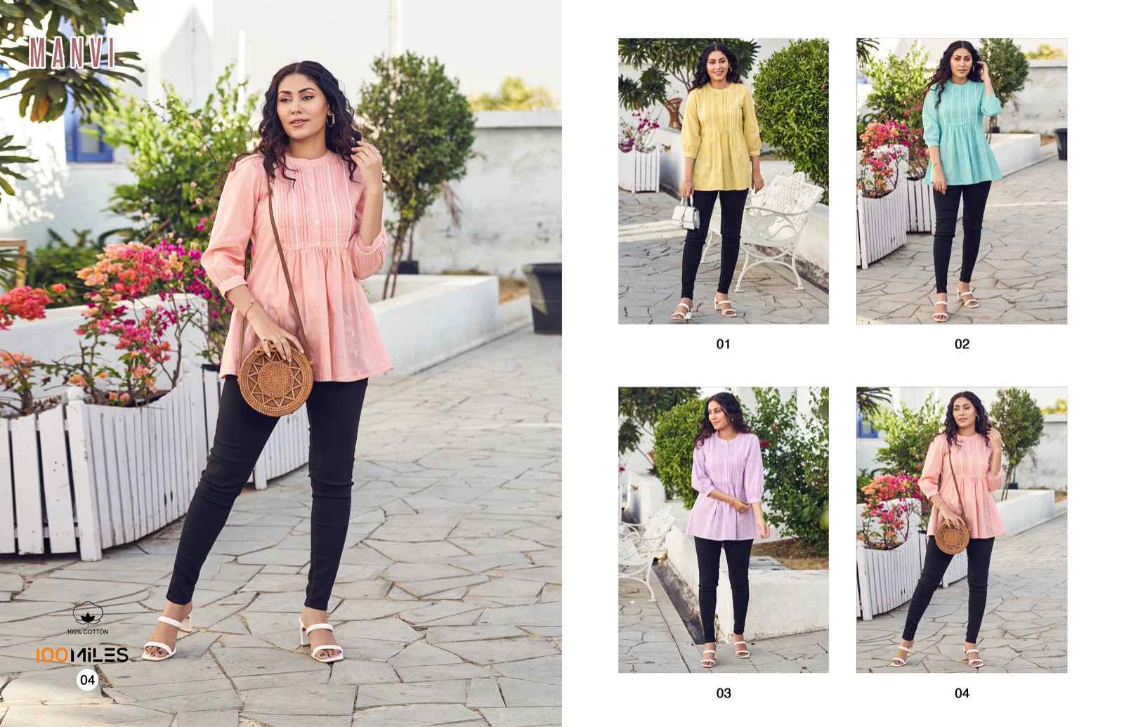 100 Miles Manvi Cotton Top 4 pcs Catalogue