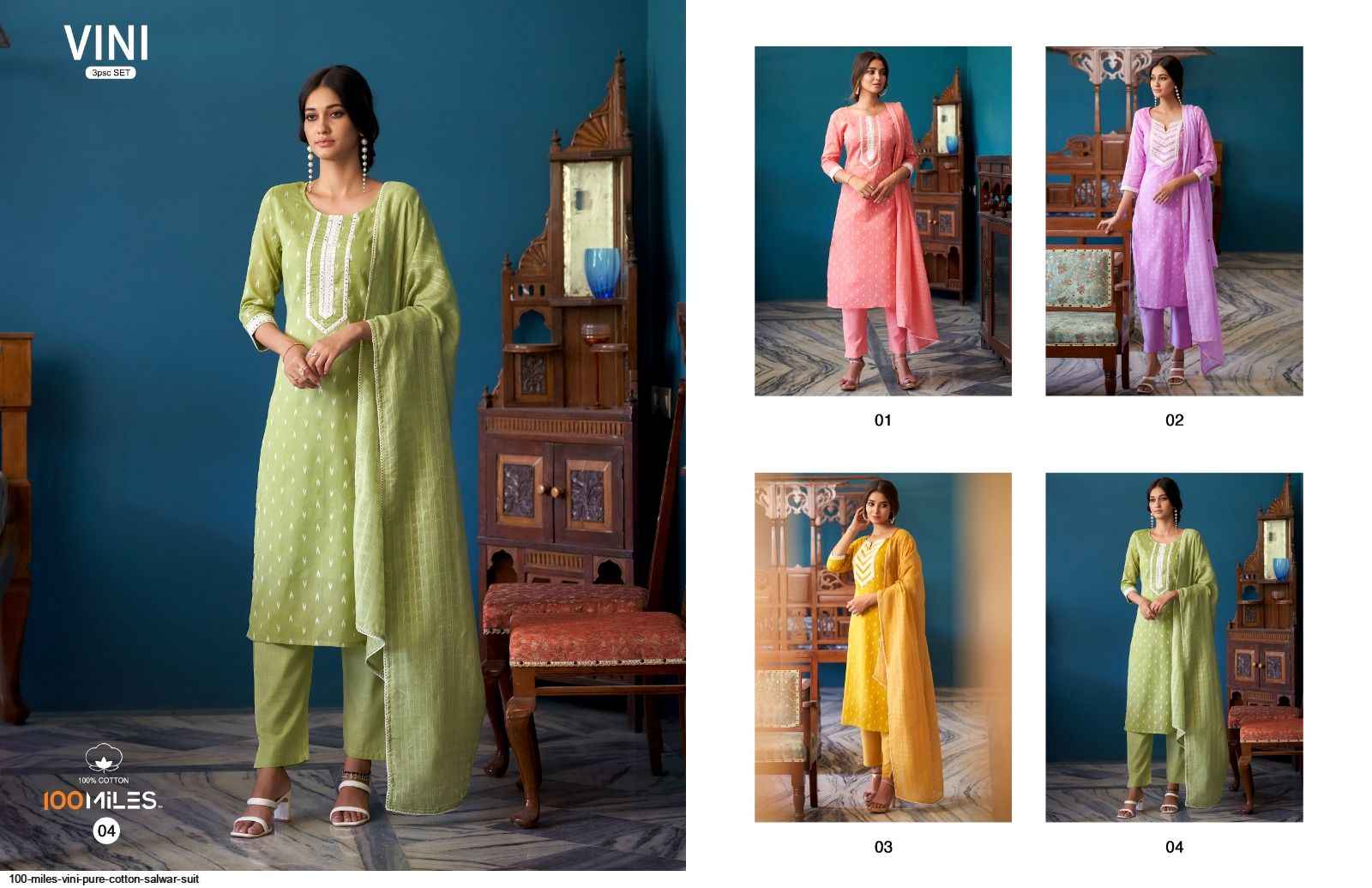 100 Miles Vini Cotton Kurti Combo 4 pcs Catalogue