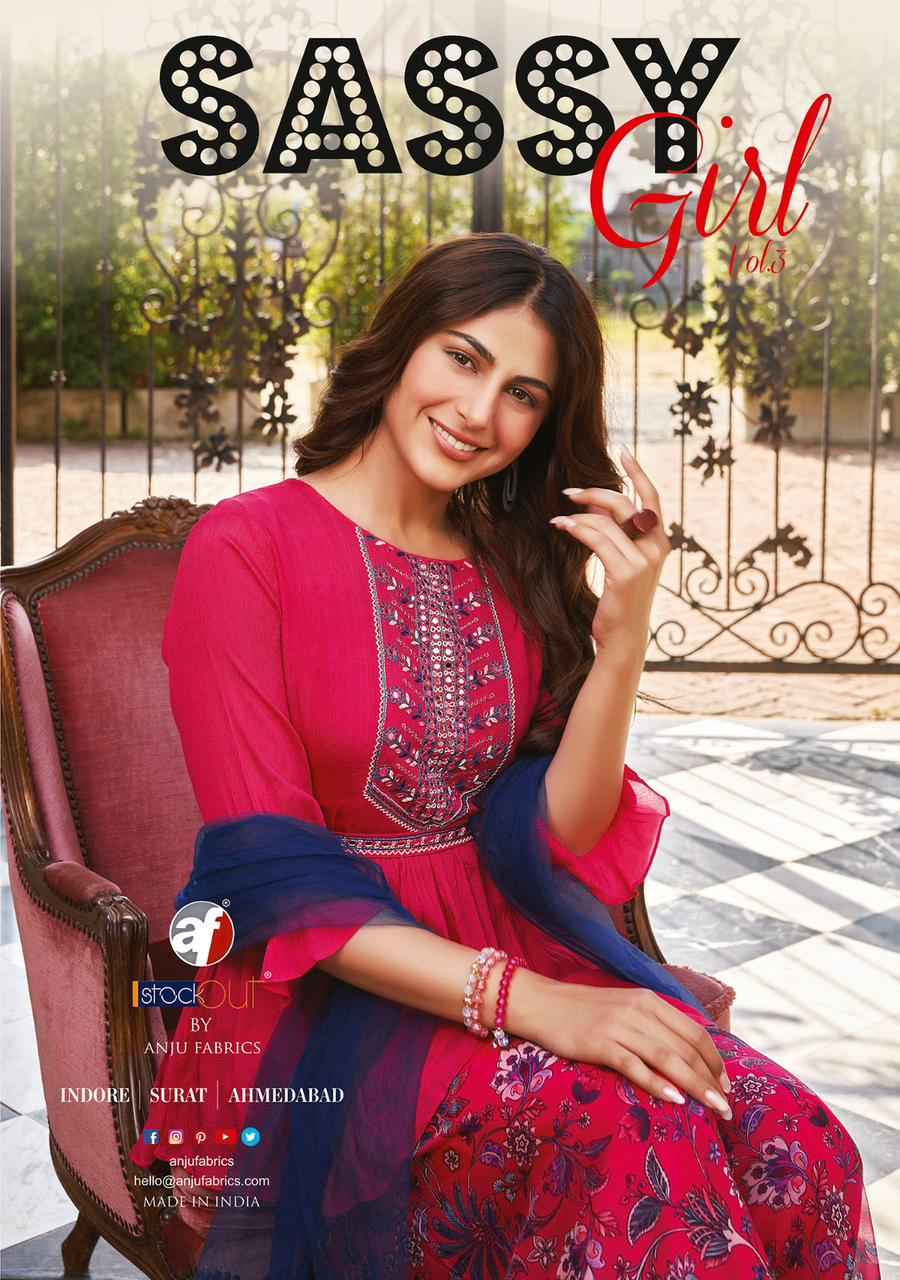 Anju Fabrics Sassy Girl Vol 3 Chinon Kurti With Bottom 6 pcs Catalogue
