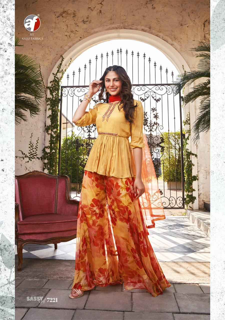 Anju Fabrics Sassy Girl Vol 3 Chinon Kurti With Bottom 6 pcs Catalogue