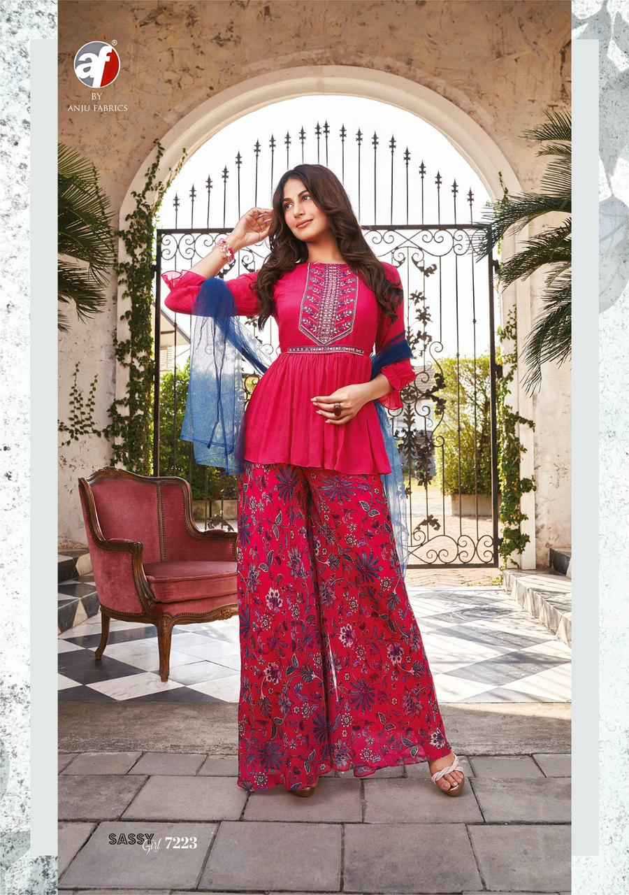 Anju Fabrics Sassy Girl Vol 3 Chinon Kurti With Bottom 6 pcs Catalogue