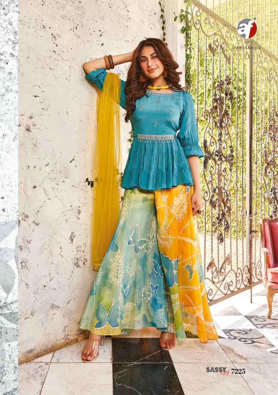 Anju Fabrics Sassy Girl Vol 3 Chinon Kurti With Bottom 6 pcs Catalogue