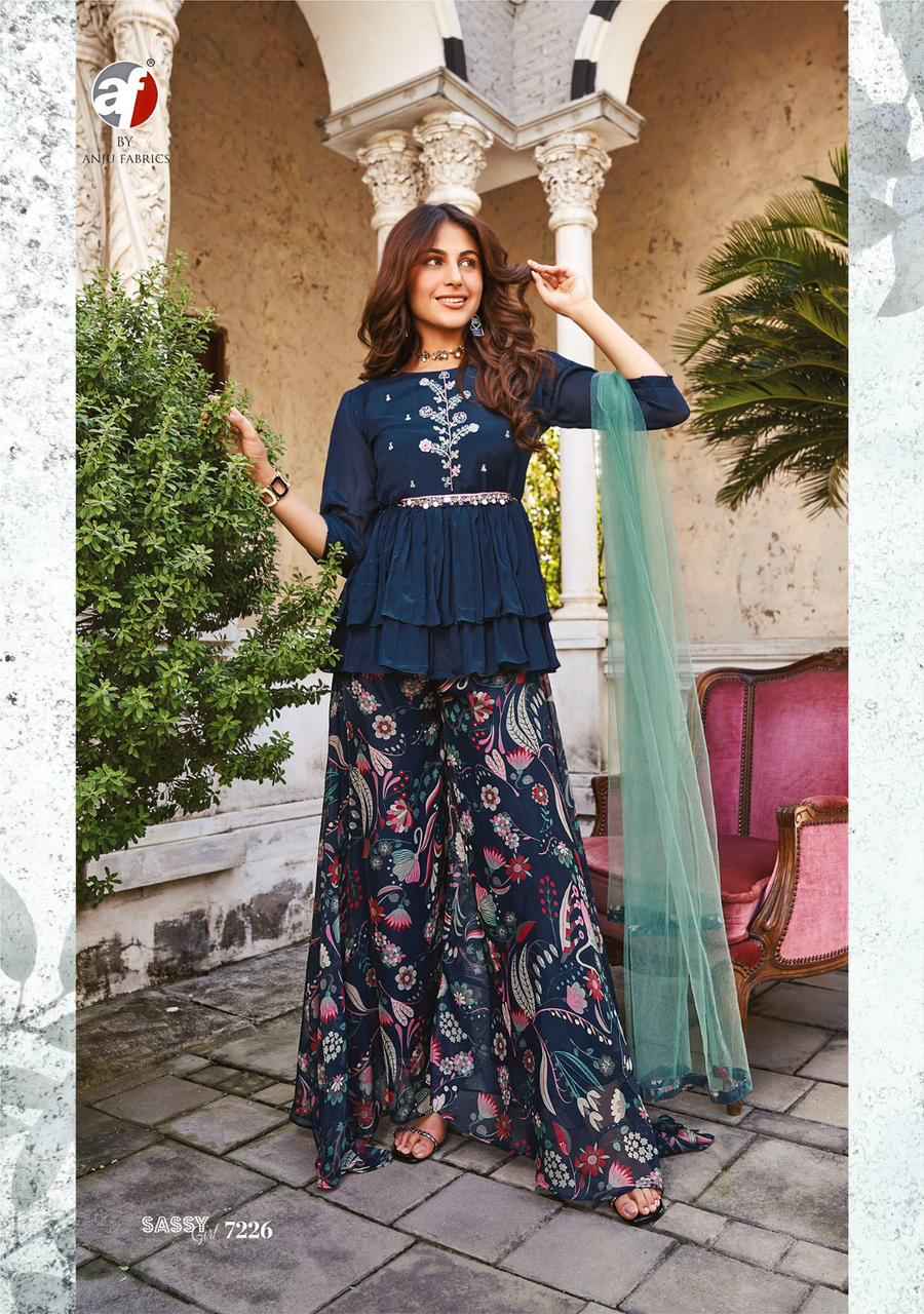 Anju Fabrics Sassy Girl Vol 3 Chinon Kurti With Bottom 6 pcs Catalogue