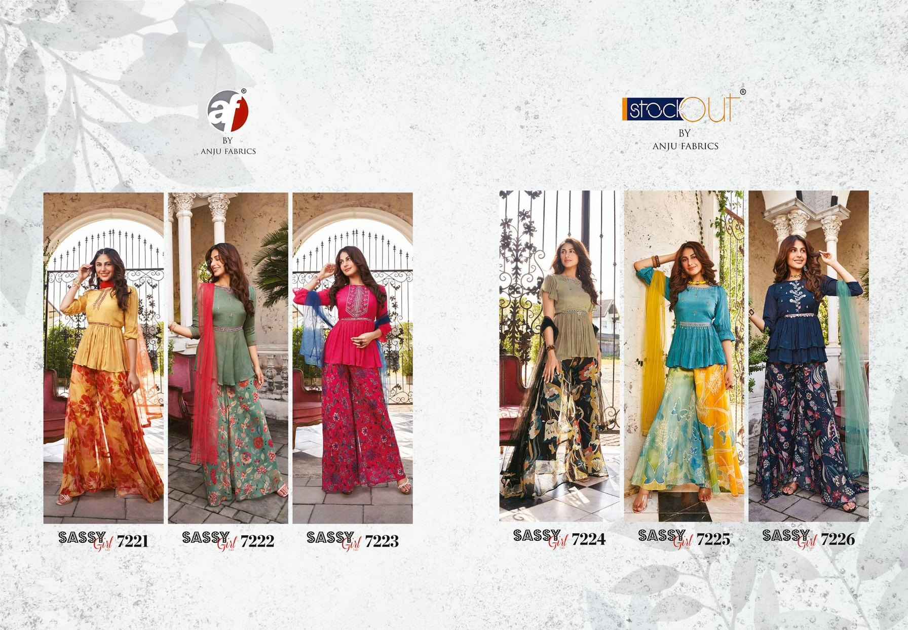 Anju Fabrics Sassy Girl Vol 3 Chinon Kurti With Bottom 6 pcs Catalogue