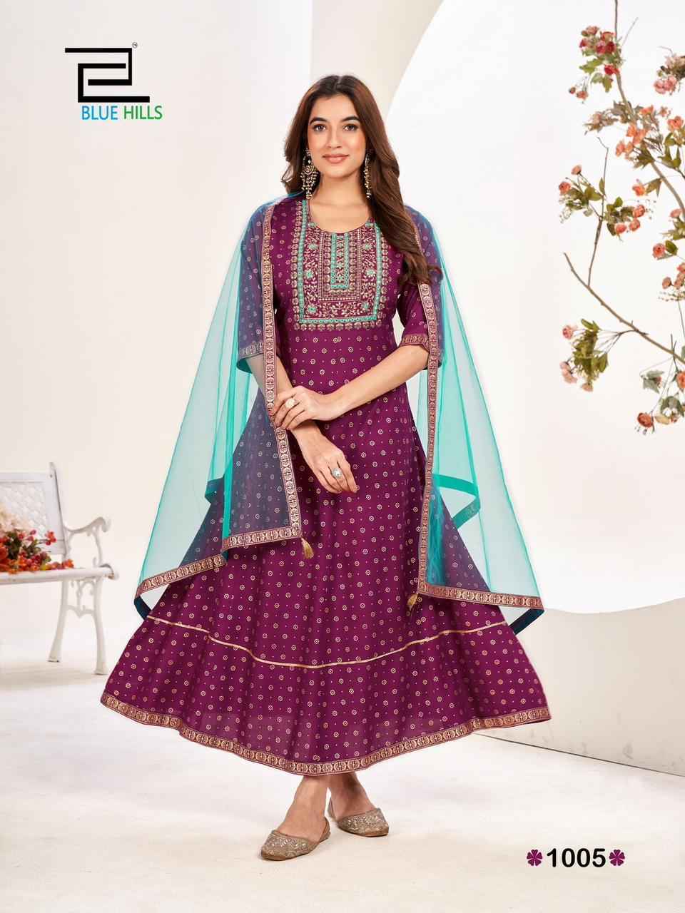 Blue Hills Manika Mage Hithe Vol 20 Rayon Gown With Dupatta 6 pcs Catalogue