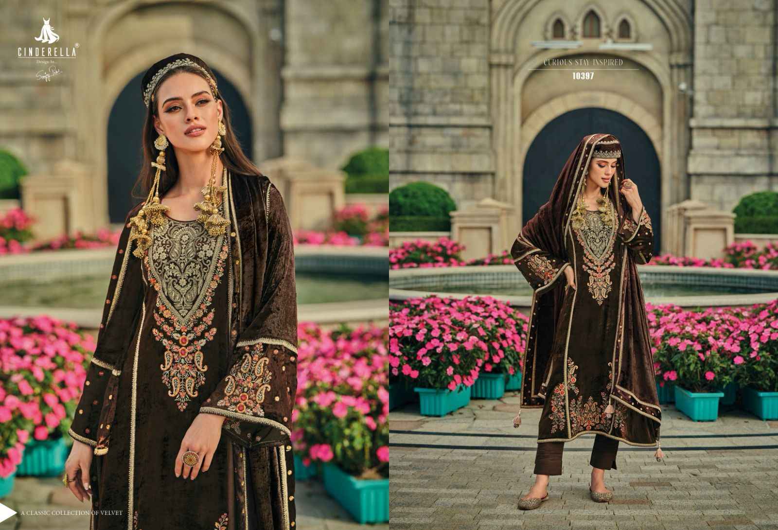 Buy online Velvet Golden Zari Work from Suits & Dress material for Women by  Ganpati Fabrics for ₹3050 at 0% off | 2024 Limeroad.com