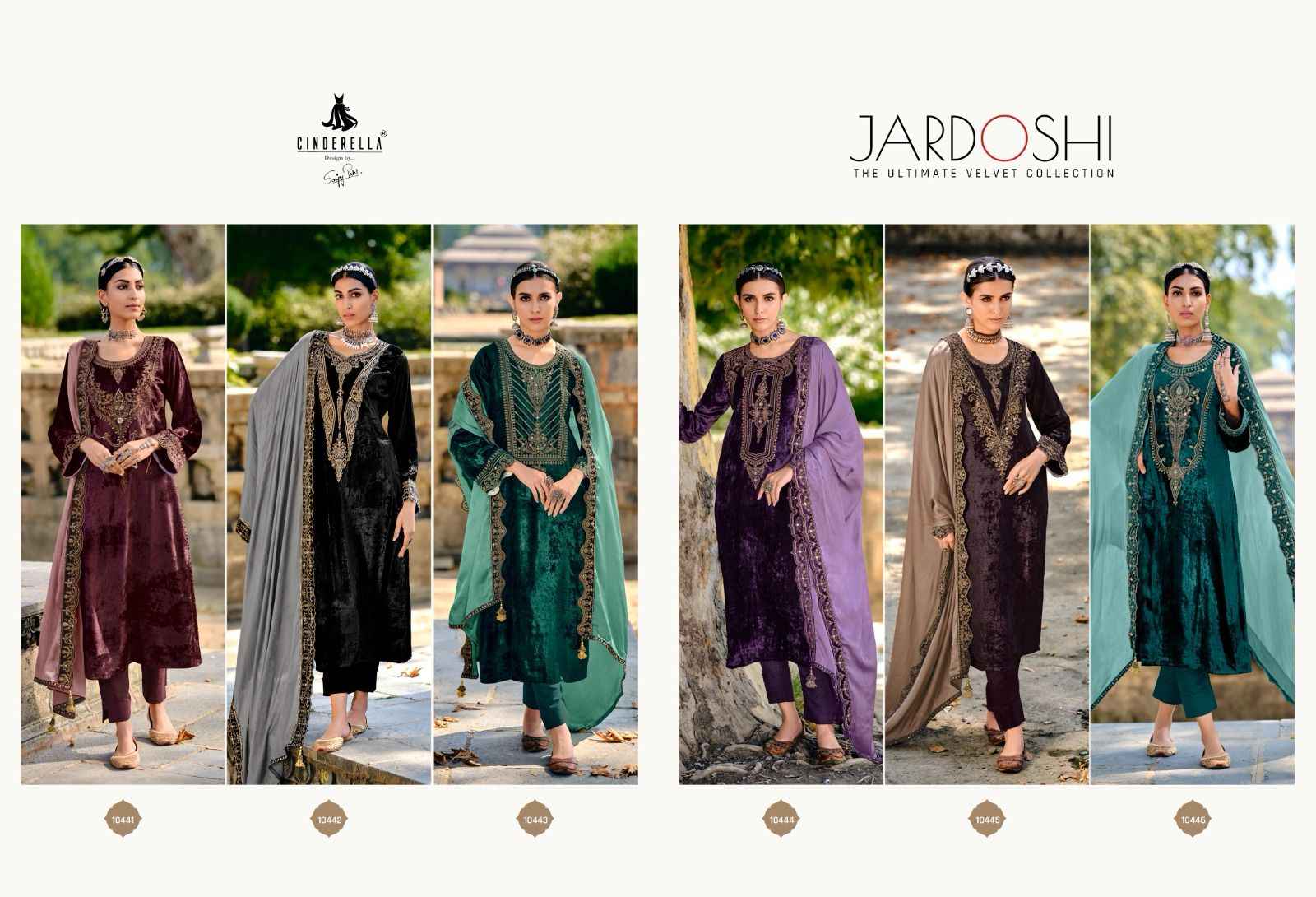 Cindrella Jardoshi Velvet Dress Material 6 pcs Catalogue