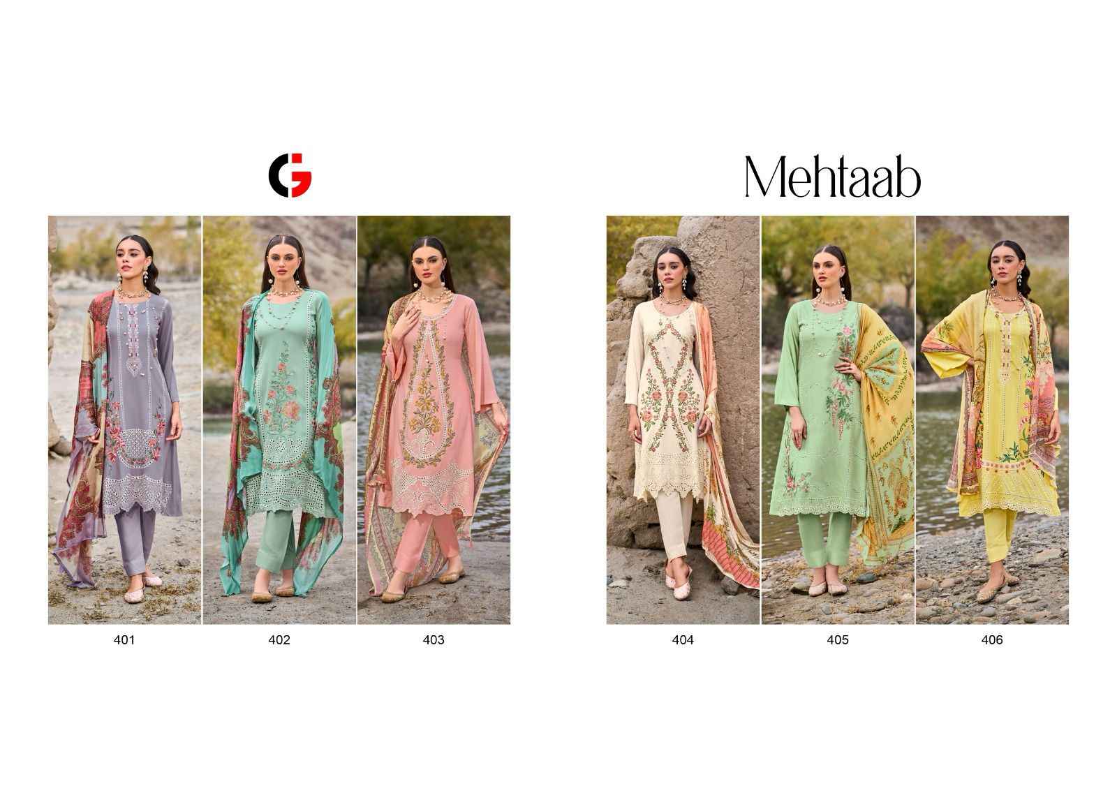 Gull Jee Mehtaab Pashmina Dress Material 6 pcs Catalogue