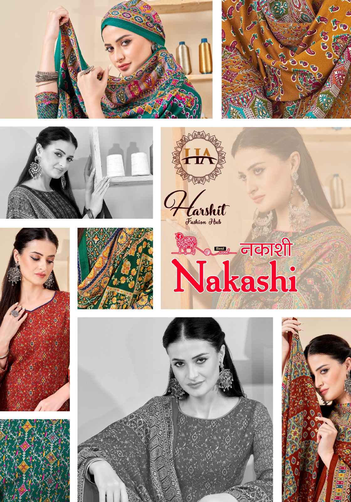 Harshit Nakashi Pashmina Dress Material 8 pcs Catalogue