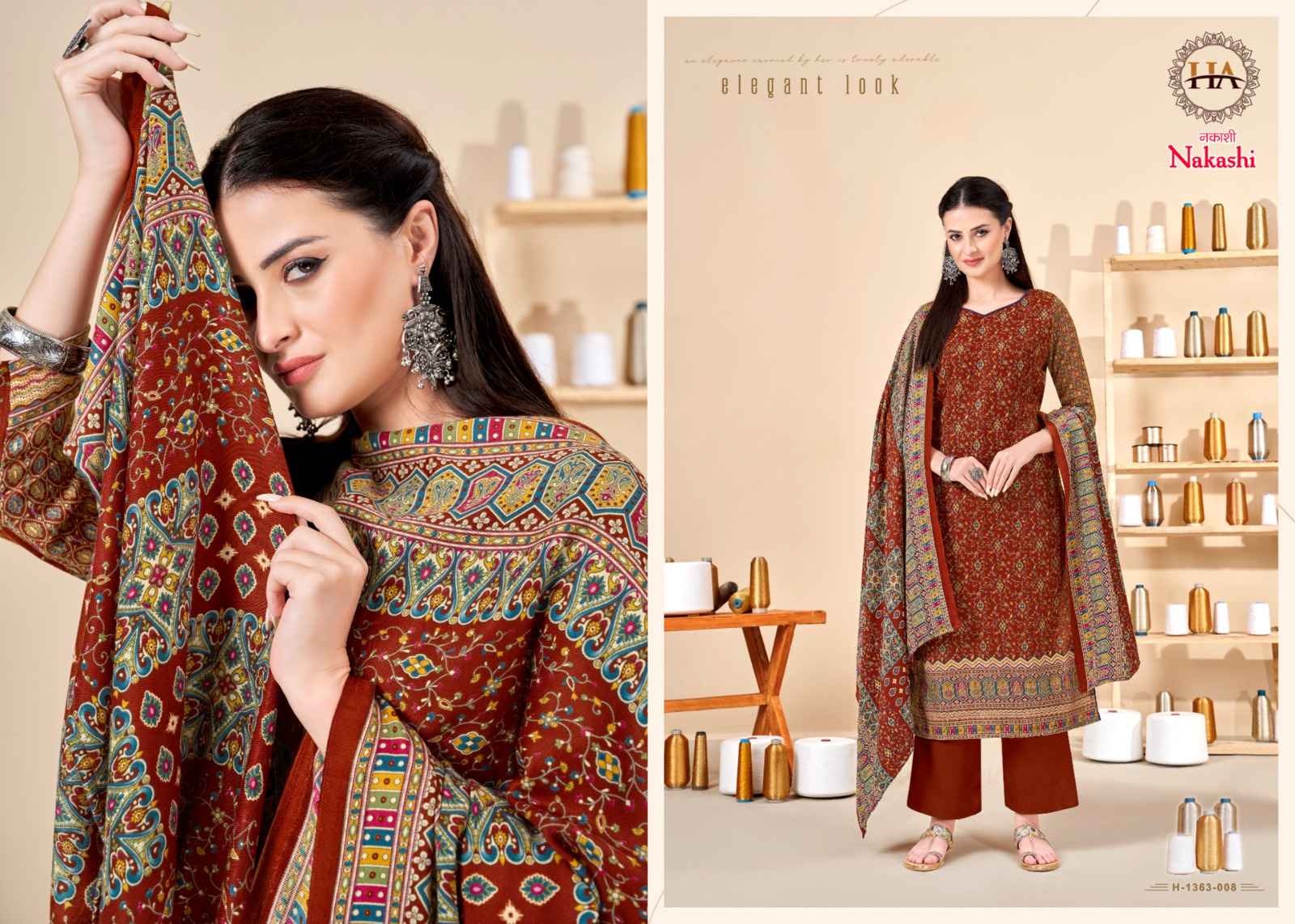 Harshit Nakashi Pashmina Dress Material 8 pcs Catalogue