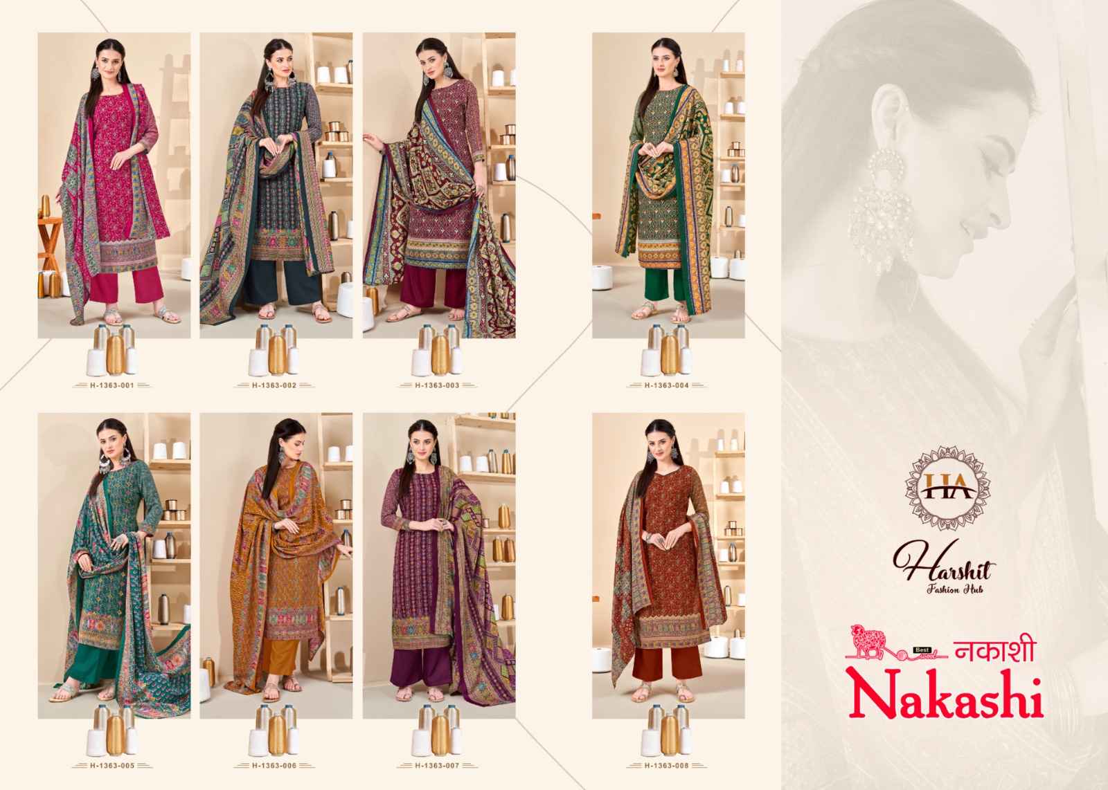 Harshit Nakashi Pashmina Dress Material 8 pcs Catalogue