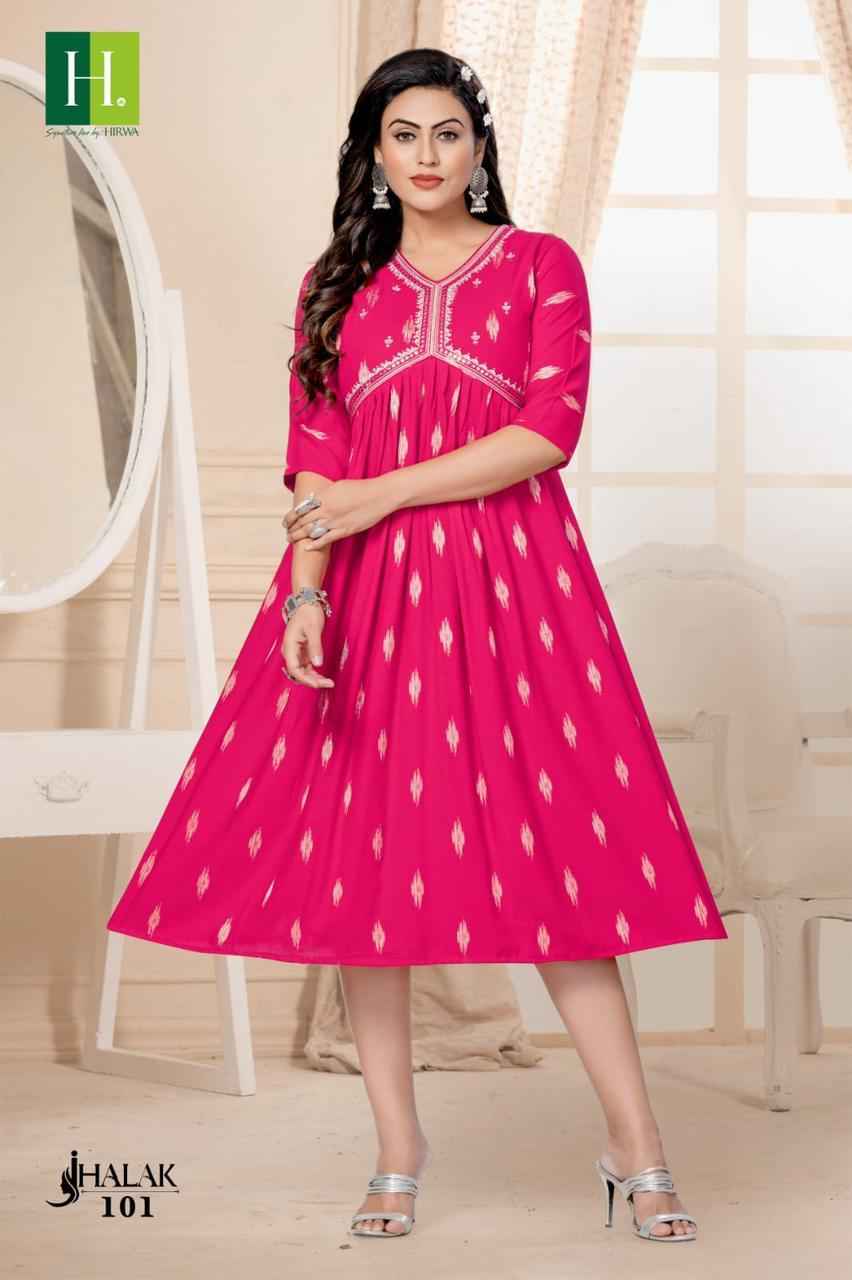 Hirwa Jhalak Rayon Kurti 6 pcs Catalogue