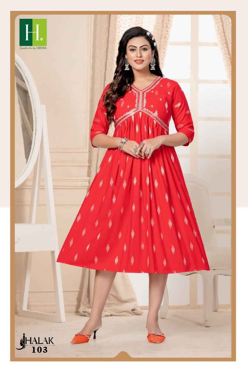 Hirwa Jhalak Rayon Kurti 6 pcs Catalogue