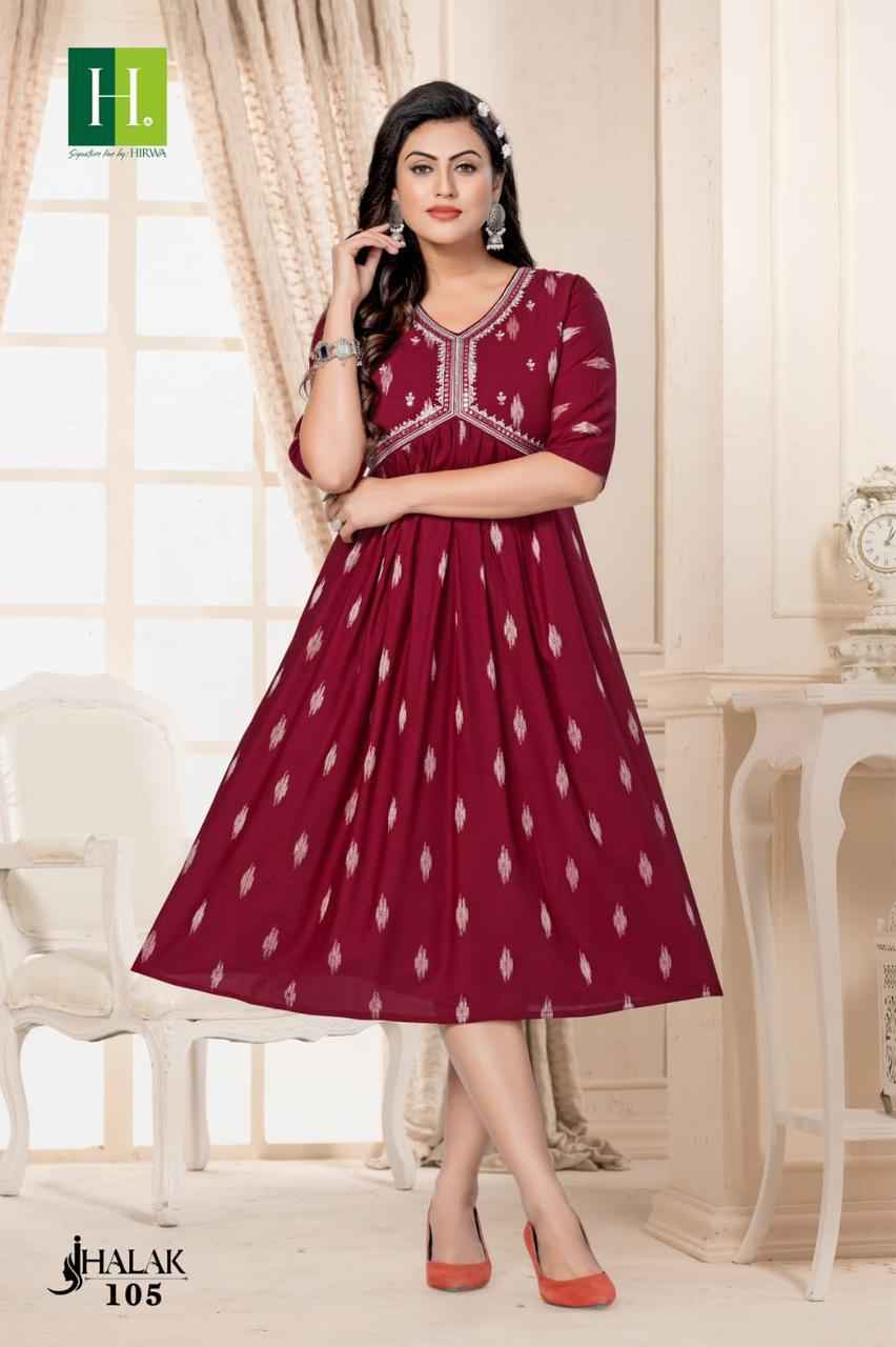 Hirwa Jhalak Rayon Kurti 6 pcs Catalogue