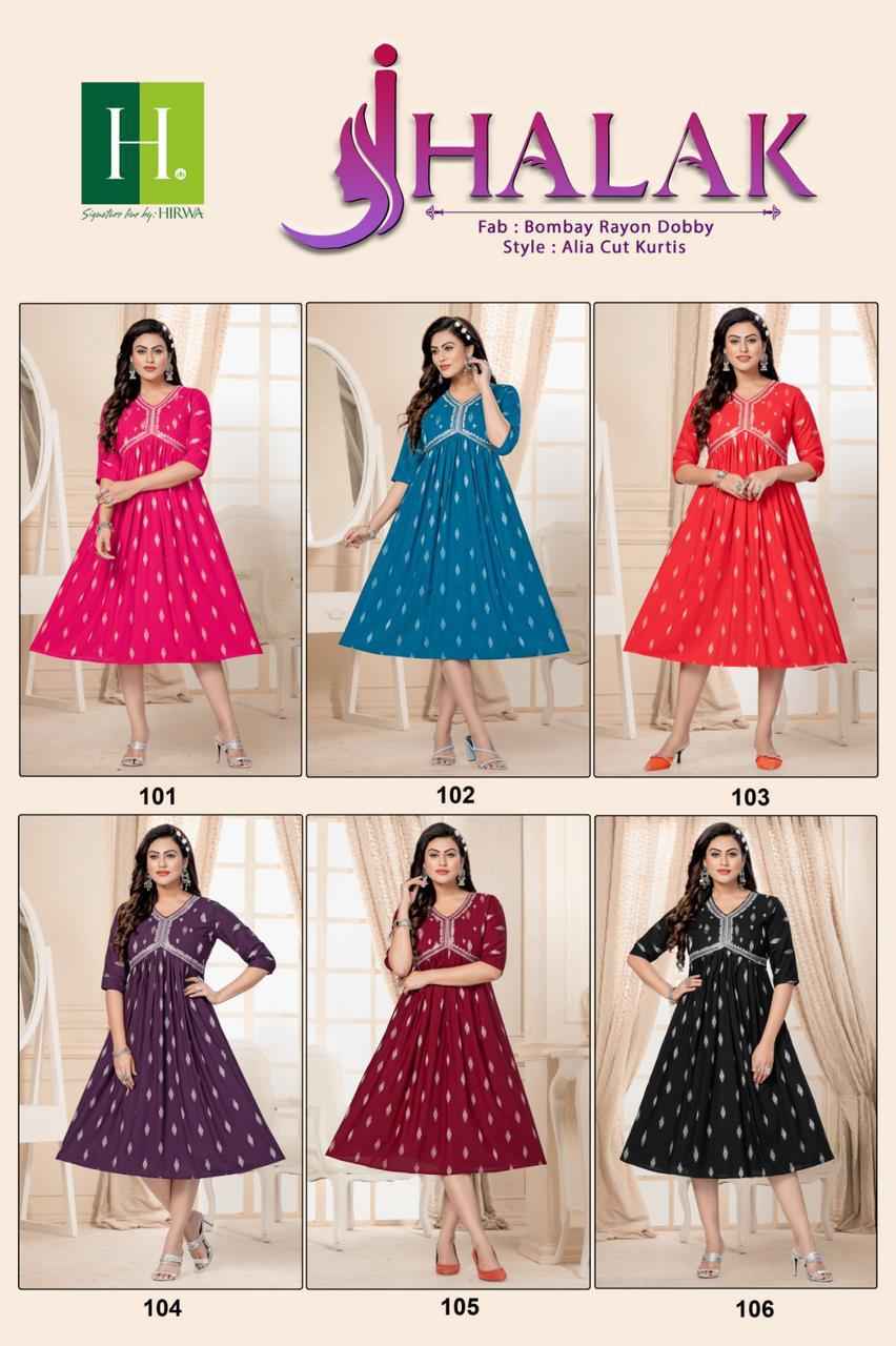 Hirwa Jhalak Rayon Kurti 6 pcs Catalogue
