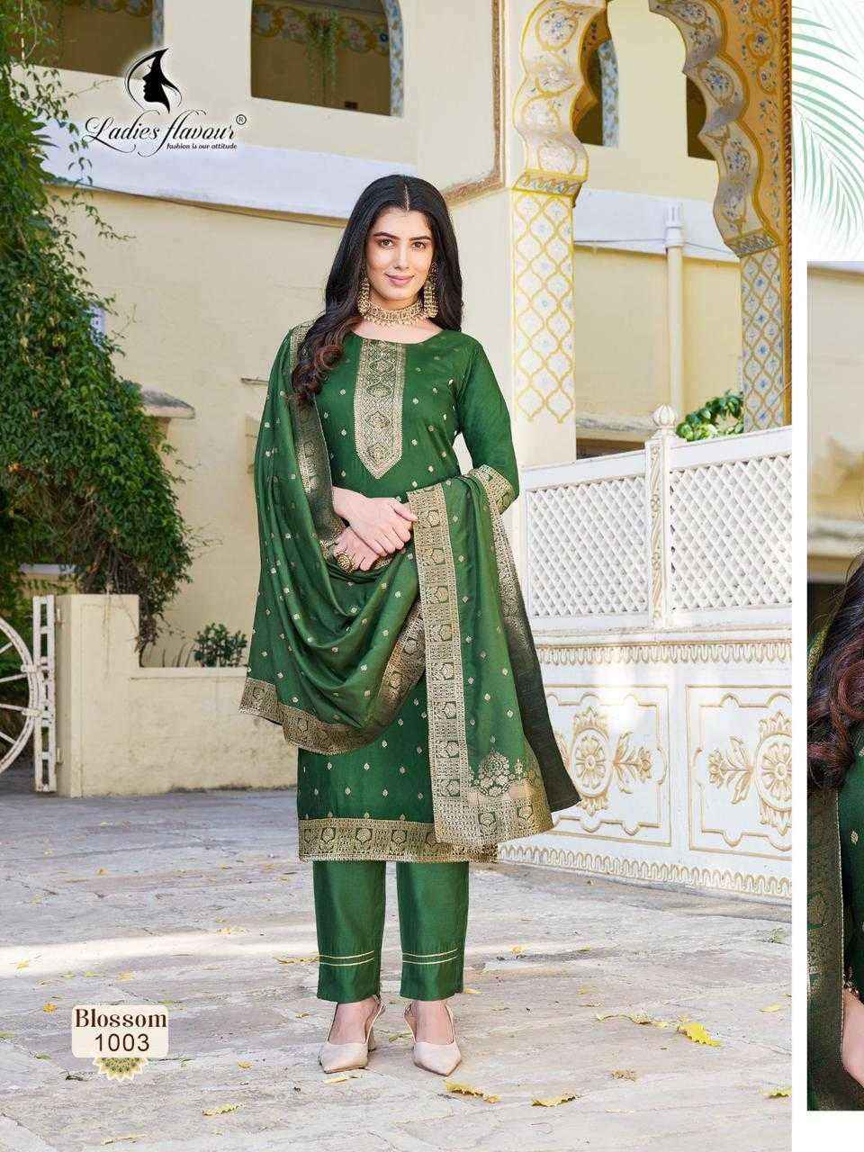 Ladies Flavour Blossm Chanderi Dolla Jaquard Kurti Combo 4 pcs Catalogue