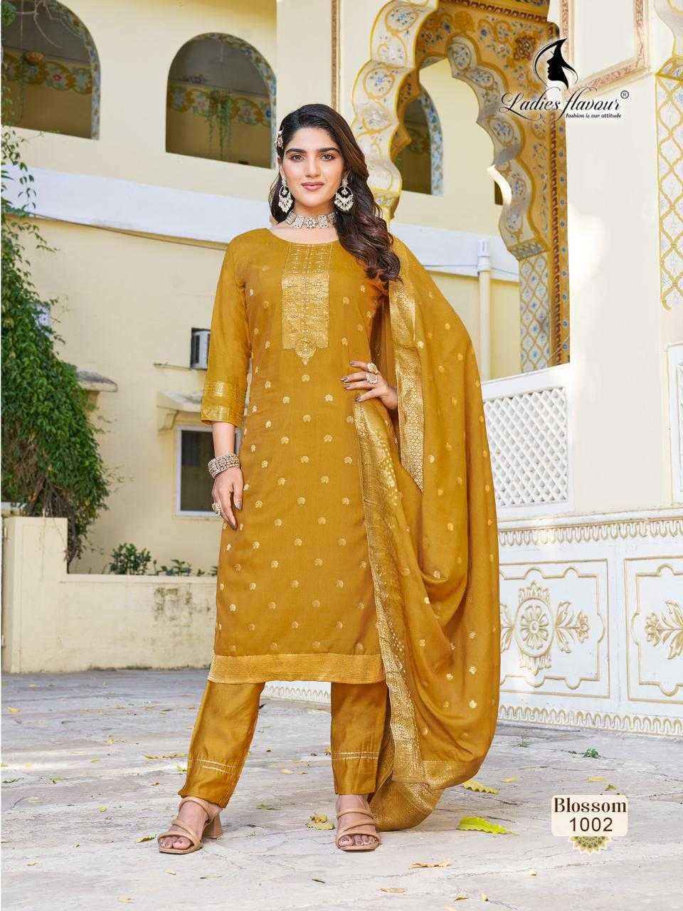 Ladies Flavour Blossm Chanderi Dolla Jaquard Kurti Combo 4 pcs Catalogue