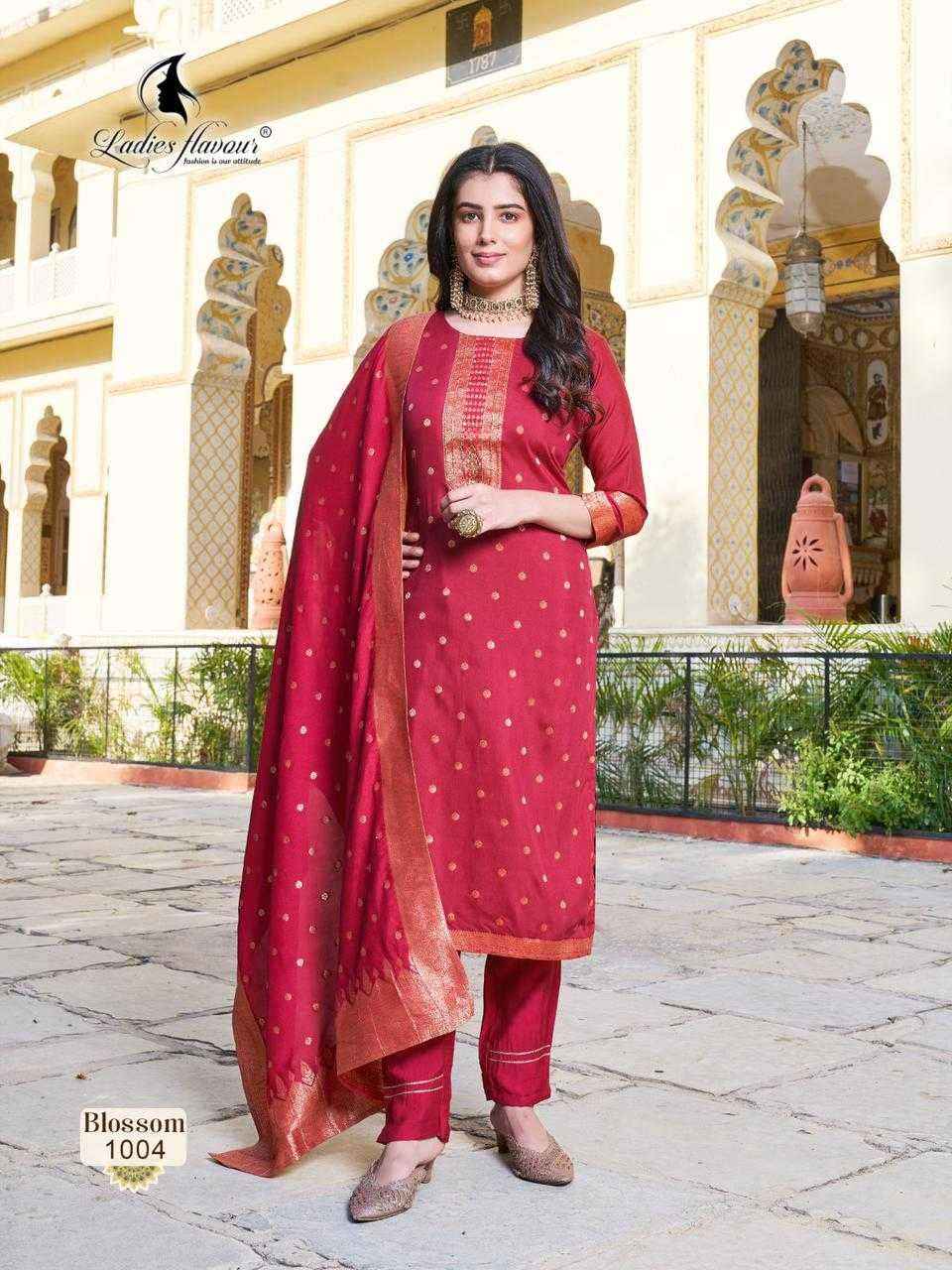 Ladies Flavour Blossm Chanderi Dolla Jaquard Kurti Combo 4 pcs Catalogue