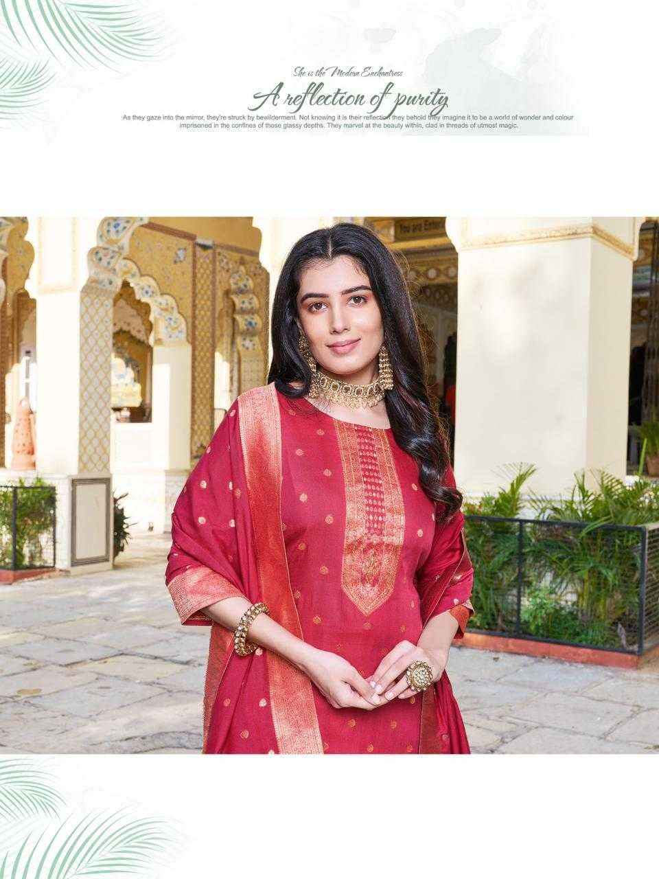Ladies Flavour Blossm Chanderi Dolla Jaquard Kurti Combo 4 pcs Catalogue