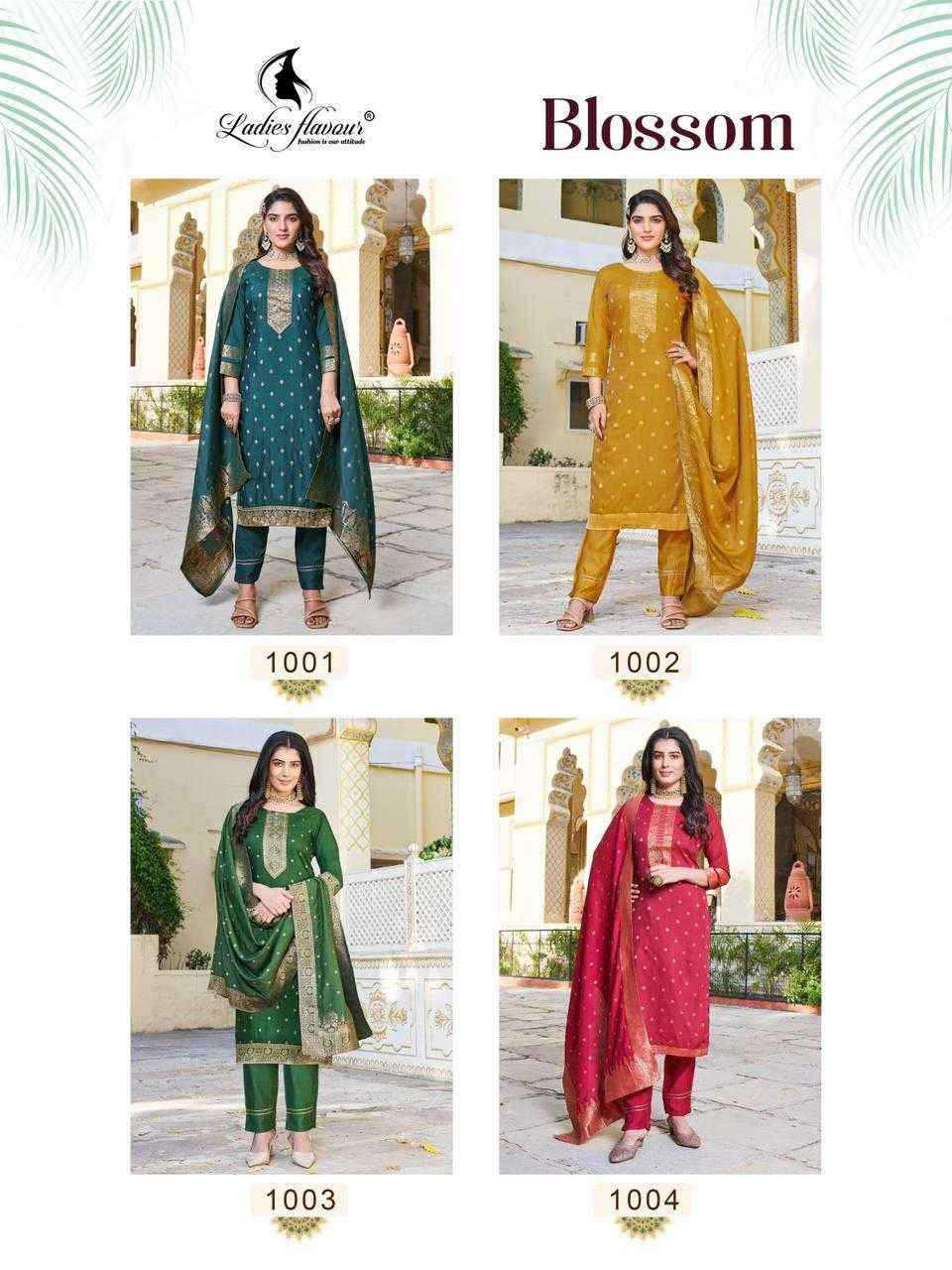 Ladies Flavour Blossm Chanderi Dolla Jaquard Kurti Combo 4 pcs Catalogue