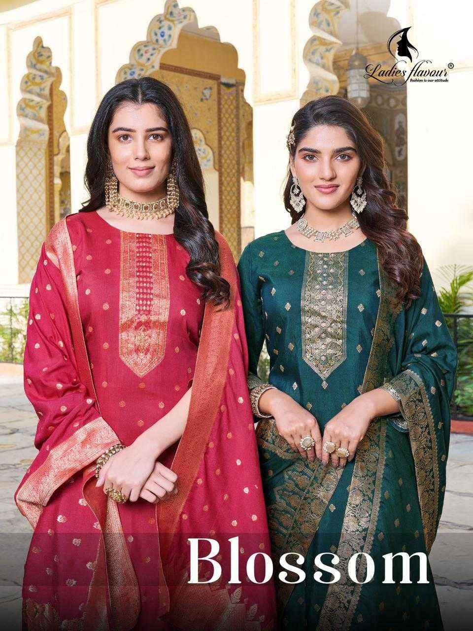 Ladies Flavour Blossm Chanderi Dolla Jaquard Kurti Combo 4 pcs Catalogue