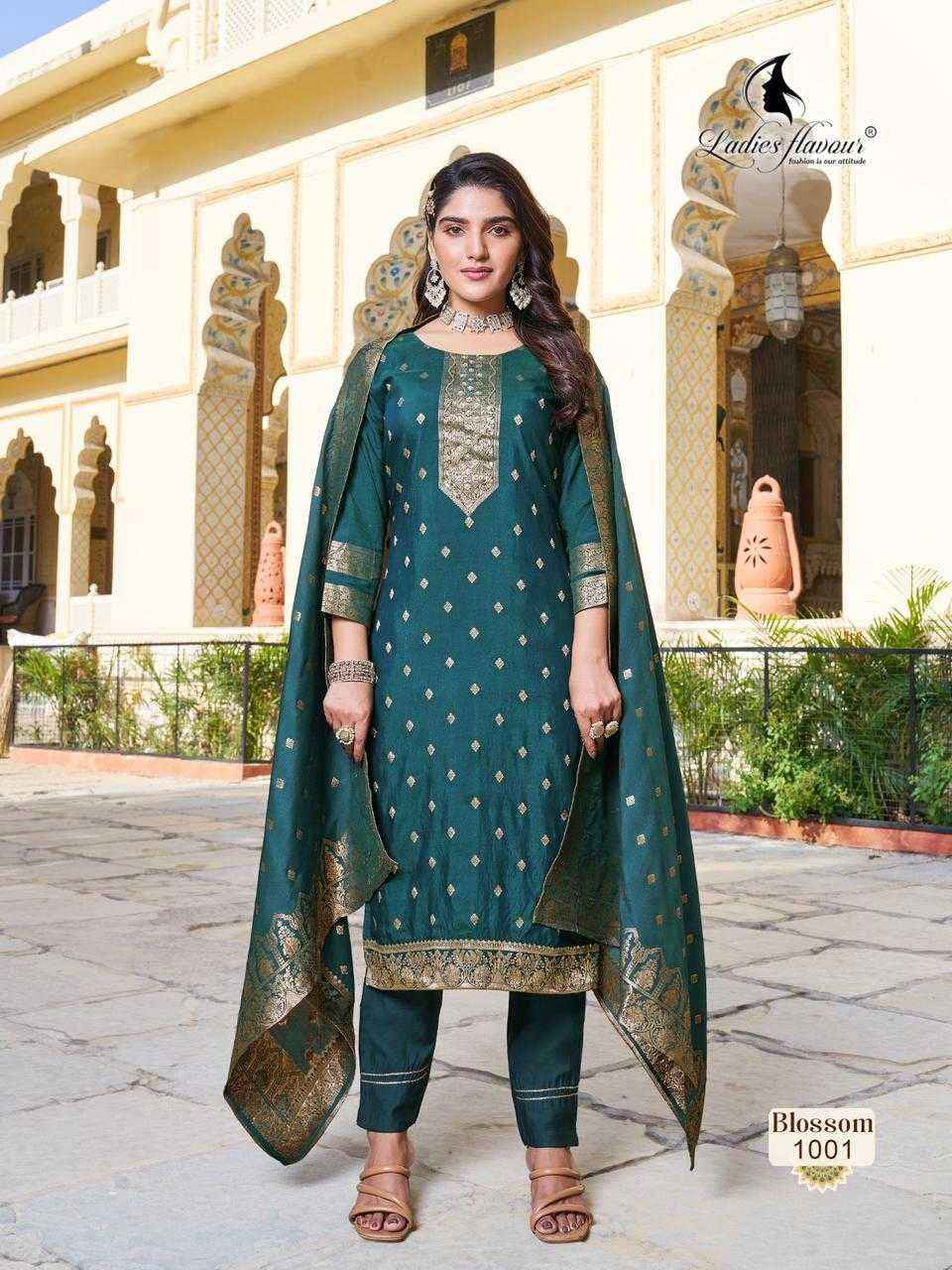 Ladies Flavour Blossm Chanderi Dolla Jaquard Kurti Combo 4 pcs Catalogue