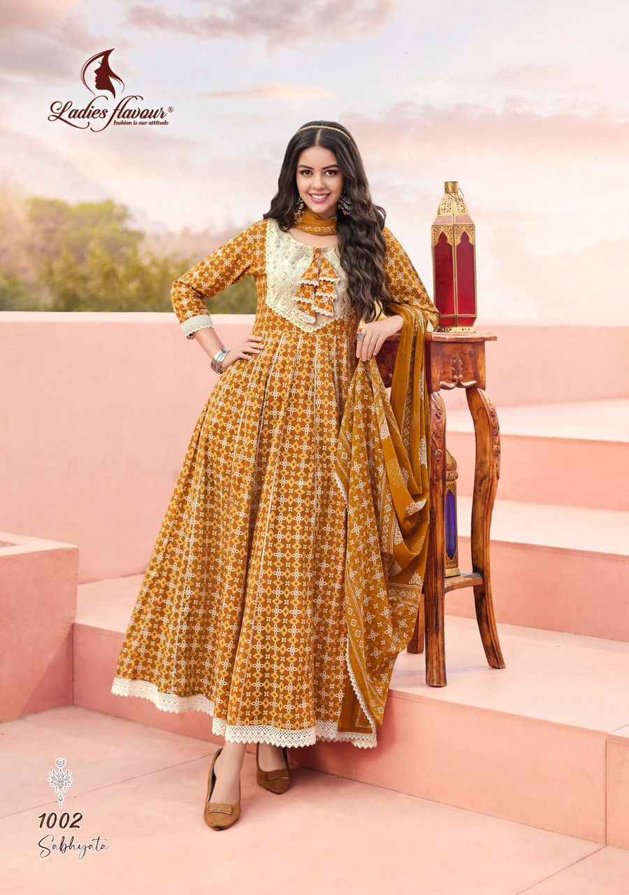 Ladies Flavour Sabhyata Vol 1 Cotton Anarkali Gown With Dupatta 4 pcs Catalogue