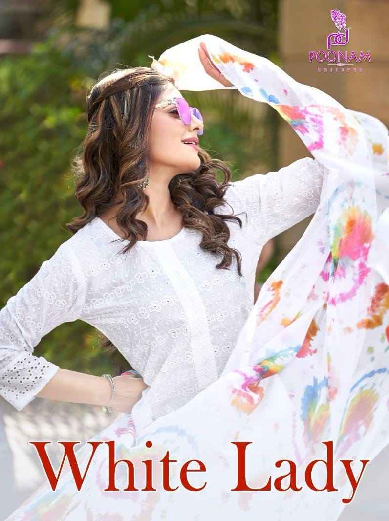 Poonam Designer White Lady Chikankari Cotton Kurti Combo 8 pcs Catalogue