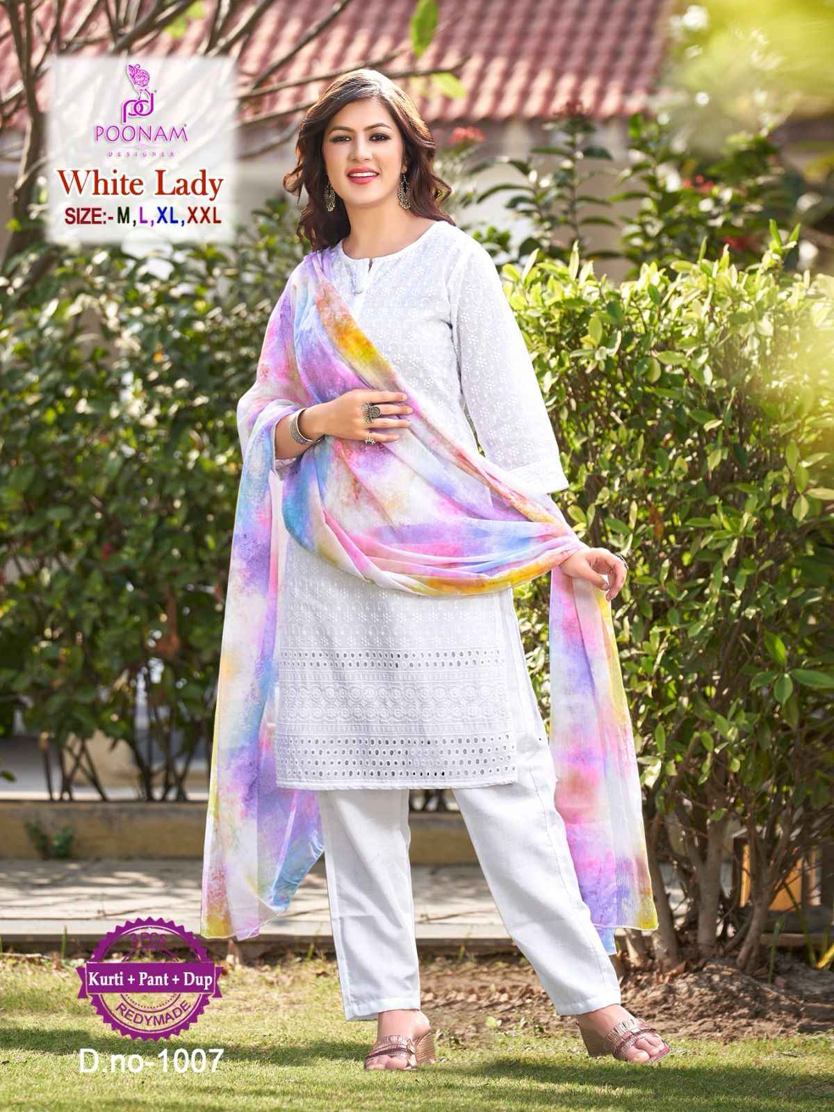 Poonam Designer White Lady Chikankari Cotton Kurti Combo 8 pcs Catalogue