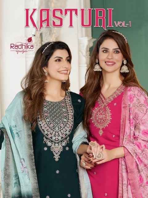 Radhika Lifestyle Kasturi Vol 1 Roman Silk Kurti Combo 6 pcs Catalogue