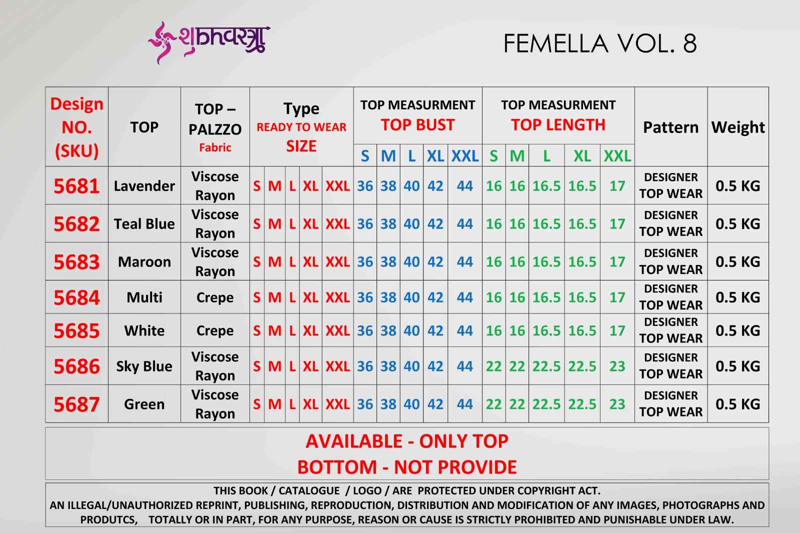Shubhvastra Femella Vol 8 Fancy Top 7 pcs Catalogue