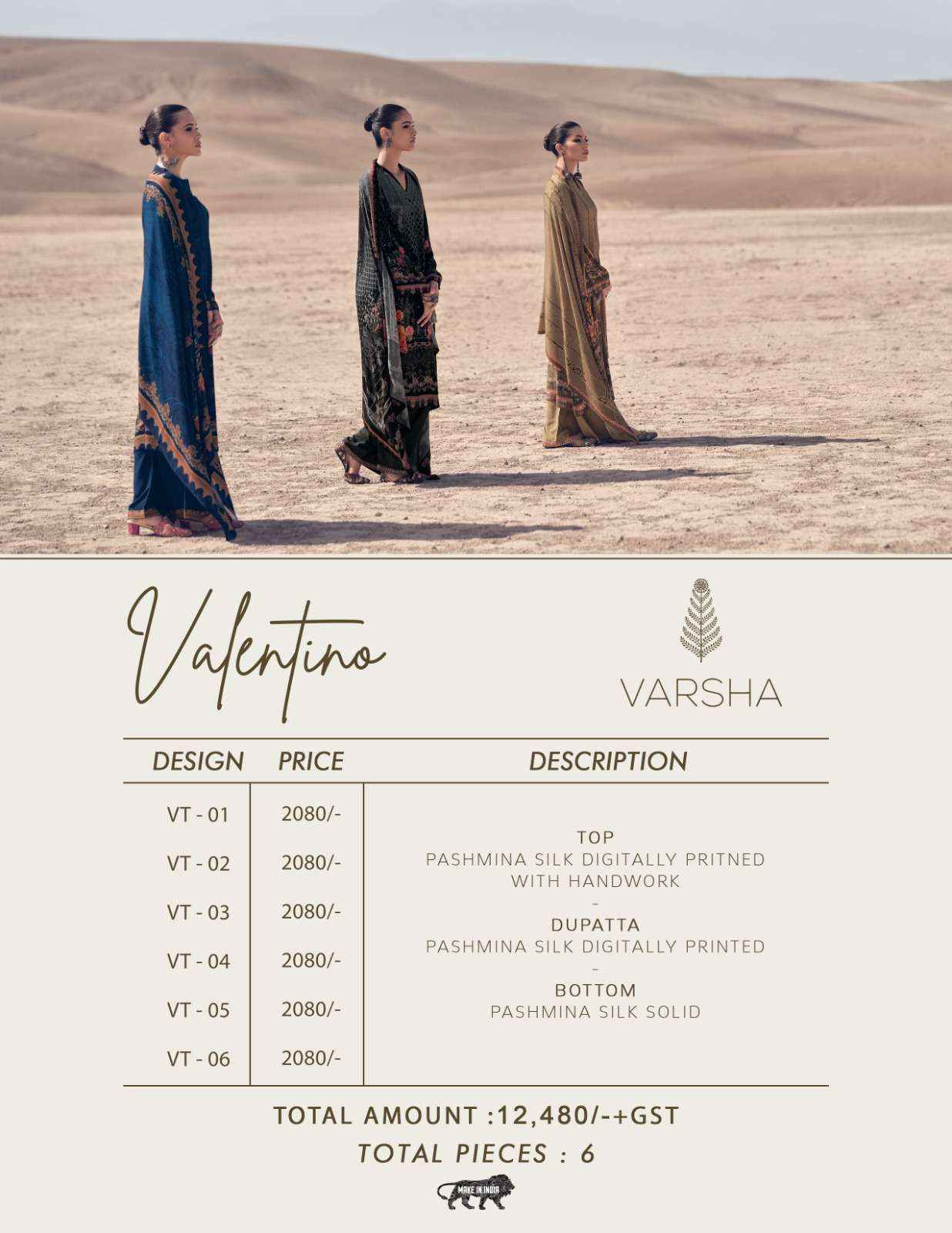 Varsha Valentino Pashmina Dress Material 6 pcs Catalogue