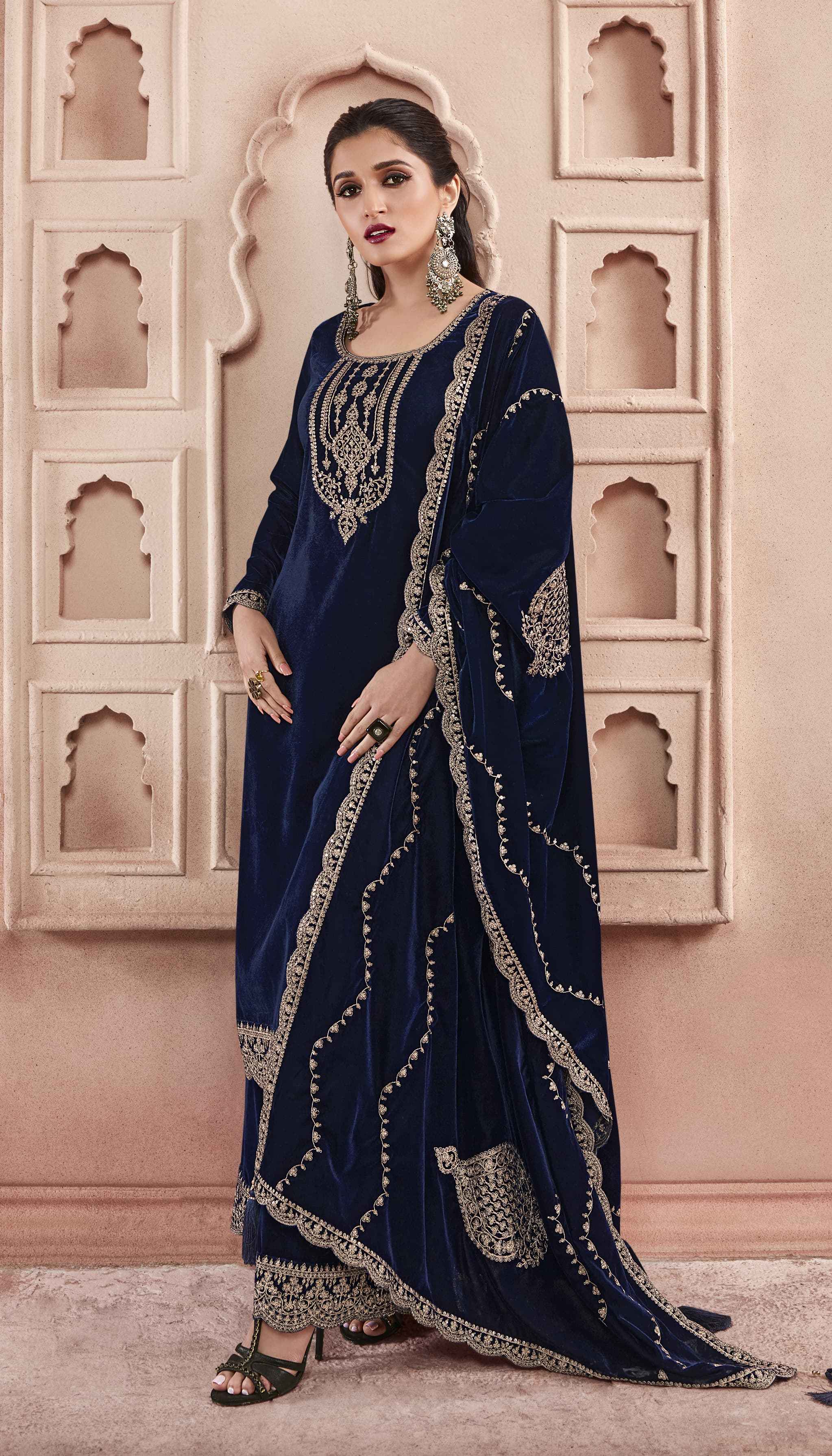 Vinay Kervin Velvet Embroidery Vol 3 Velvet Dress Material Wholesale Suits Supplier