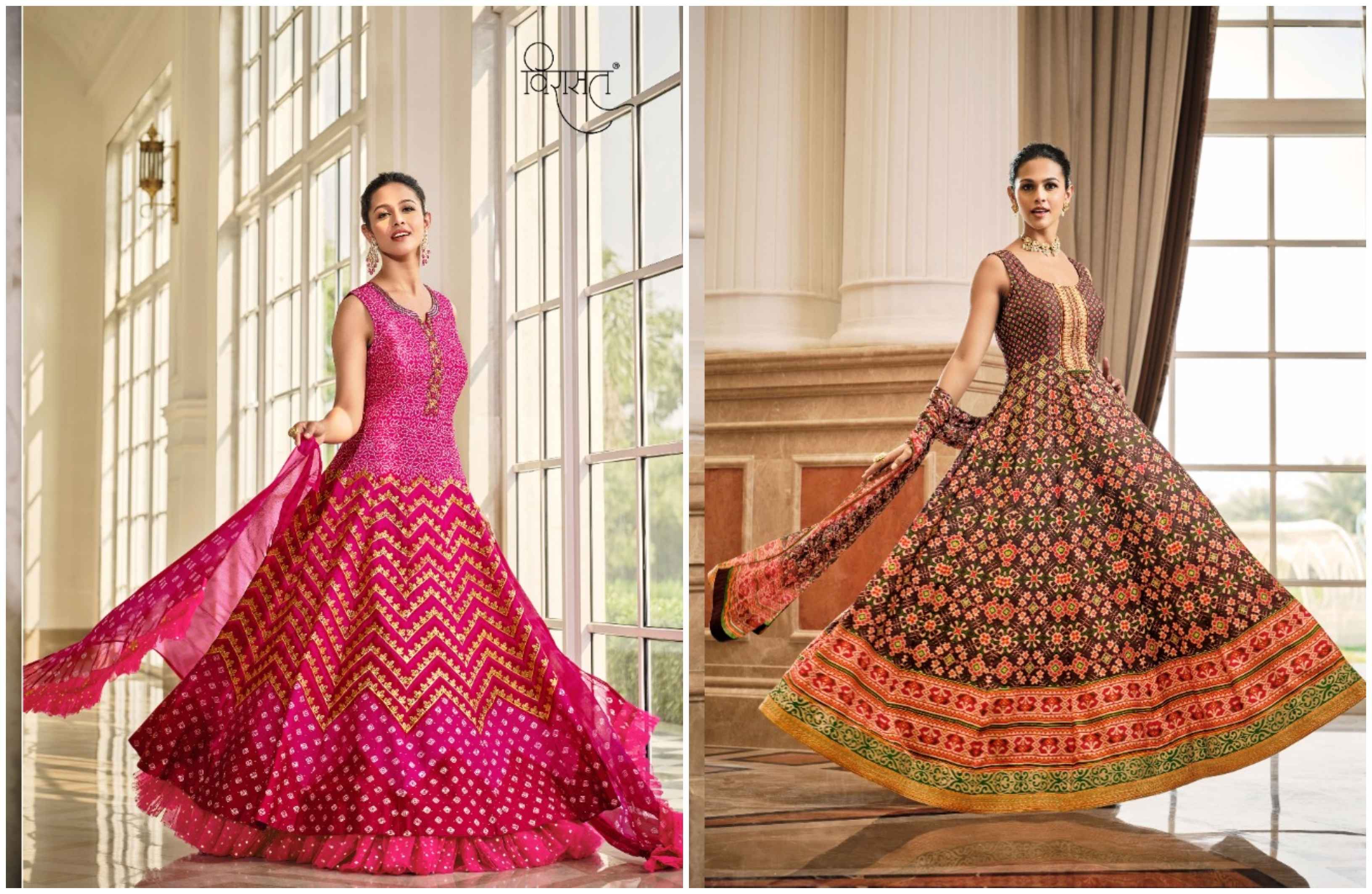 Virasat Soundhriya Patola Print Silk Long Gown 2 pcs Catalogue