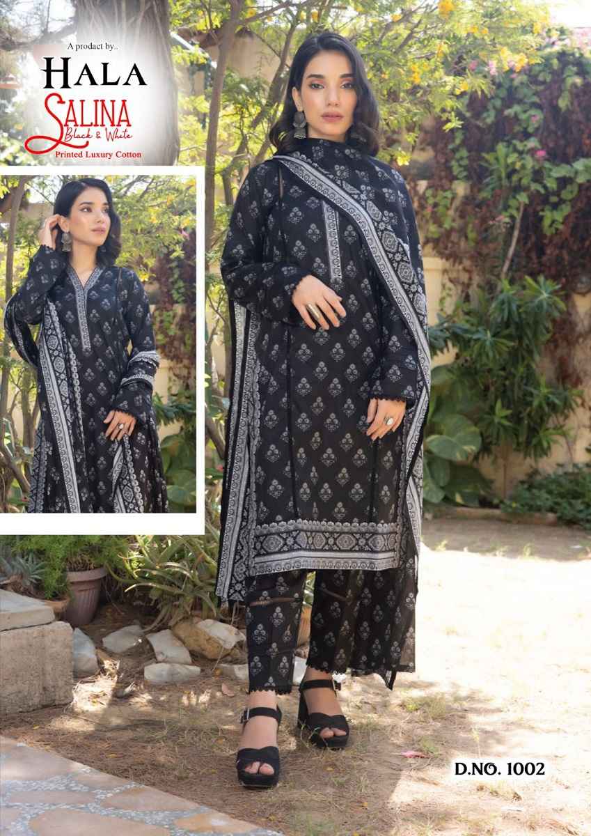 Hala Salina With Black And White Cotton Dress Material 6 pcs Catalogue