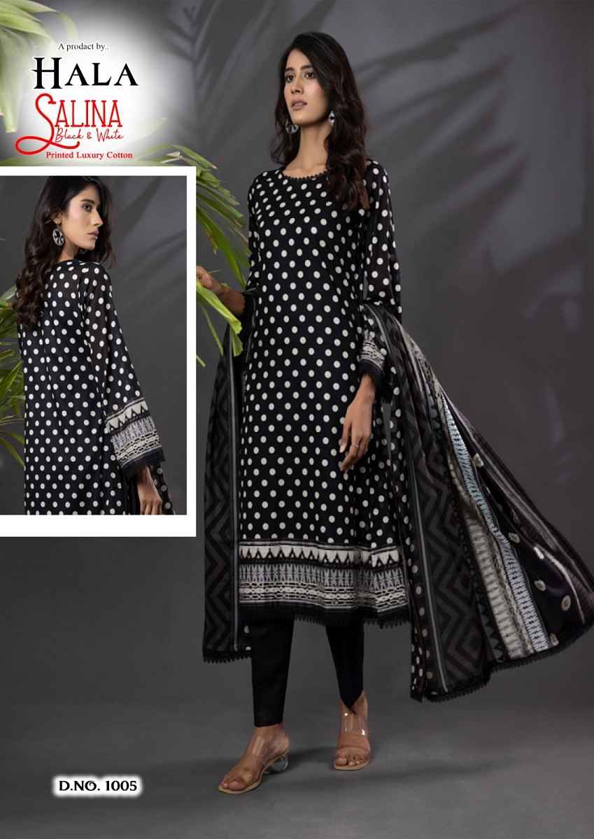 Hala Salina With Black And White Cotton Dress Material Wholesale