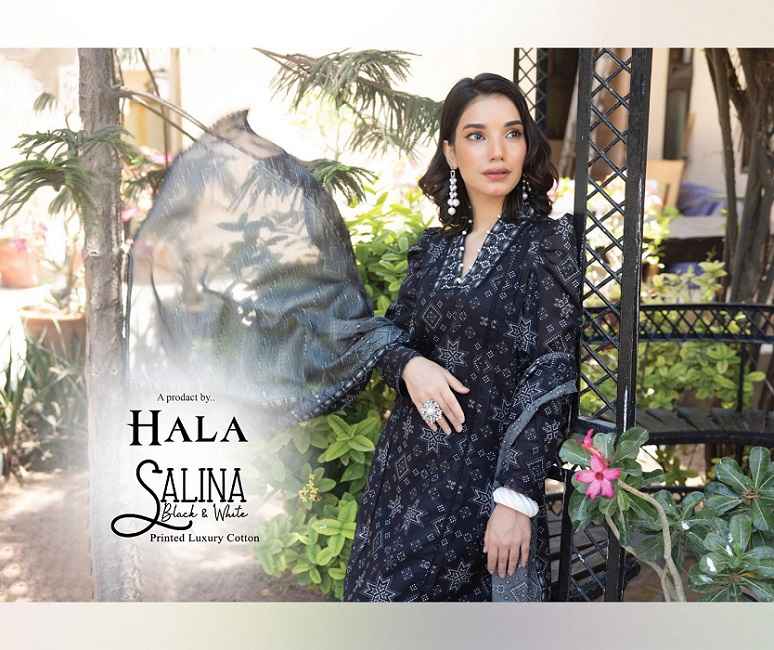 Hala Salina With Black And White Cotton Dress Material 6 pcs Catalogue