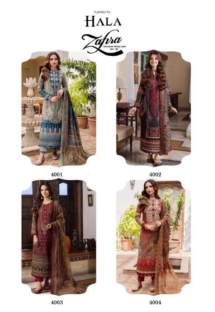 Hala Zafira Vol 4 Lawn Cotton Dress Material 4 pcs Catalogue