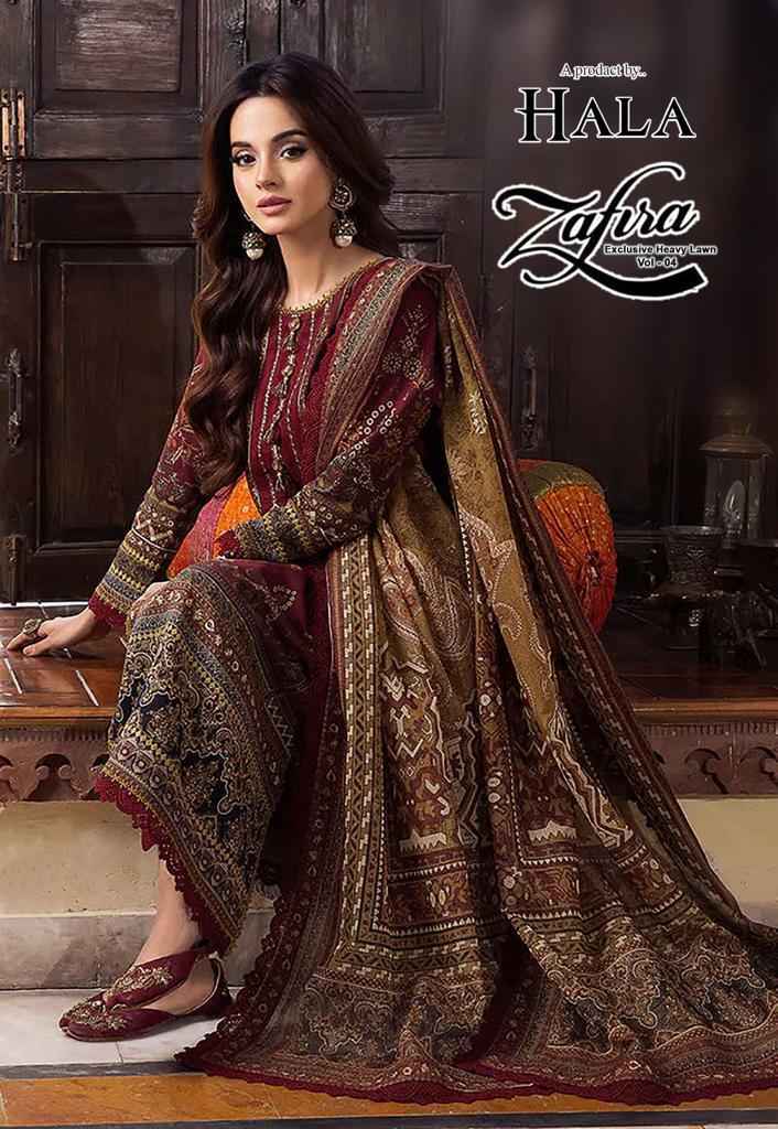 Hala Zafira Vol 4 Lawn Cotton Dress Material 4 pcs Catalogue