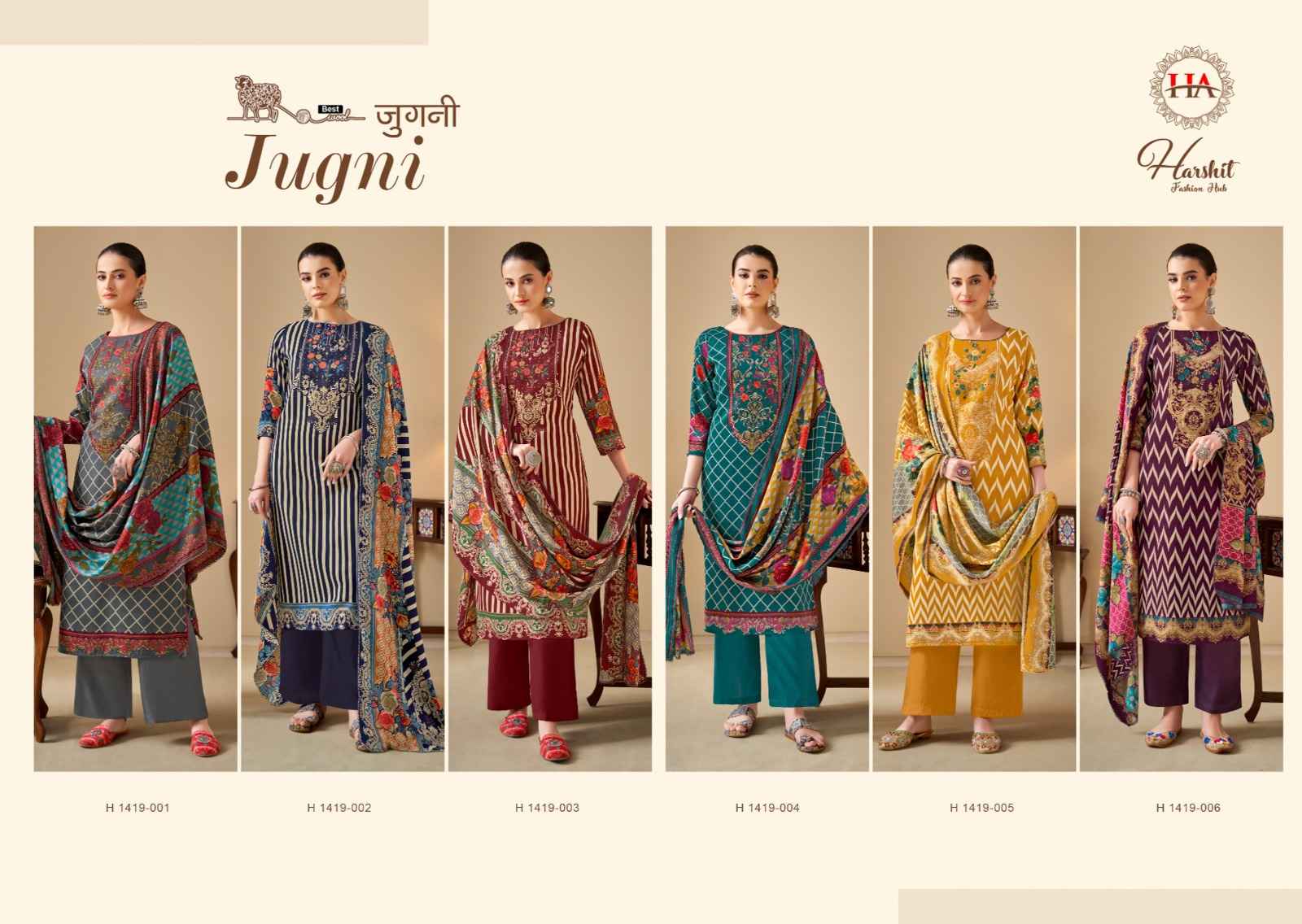Harshit Fashion Hub Jugni Pashmina Dress Material 6 pcs Catalogue