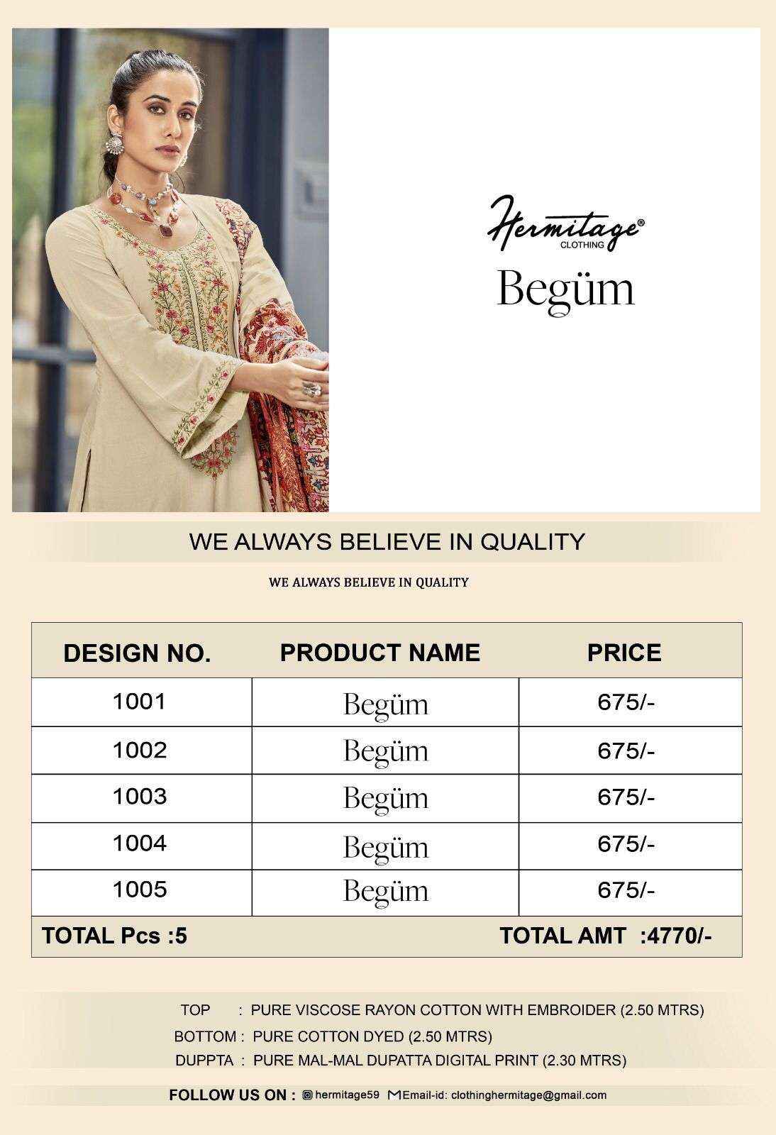 Hermitage Begum Rayon Slub Dress Material 5 pcs Catalogue